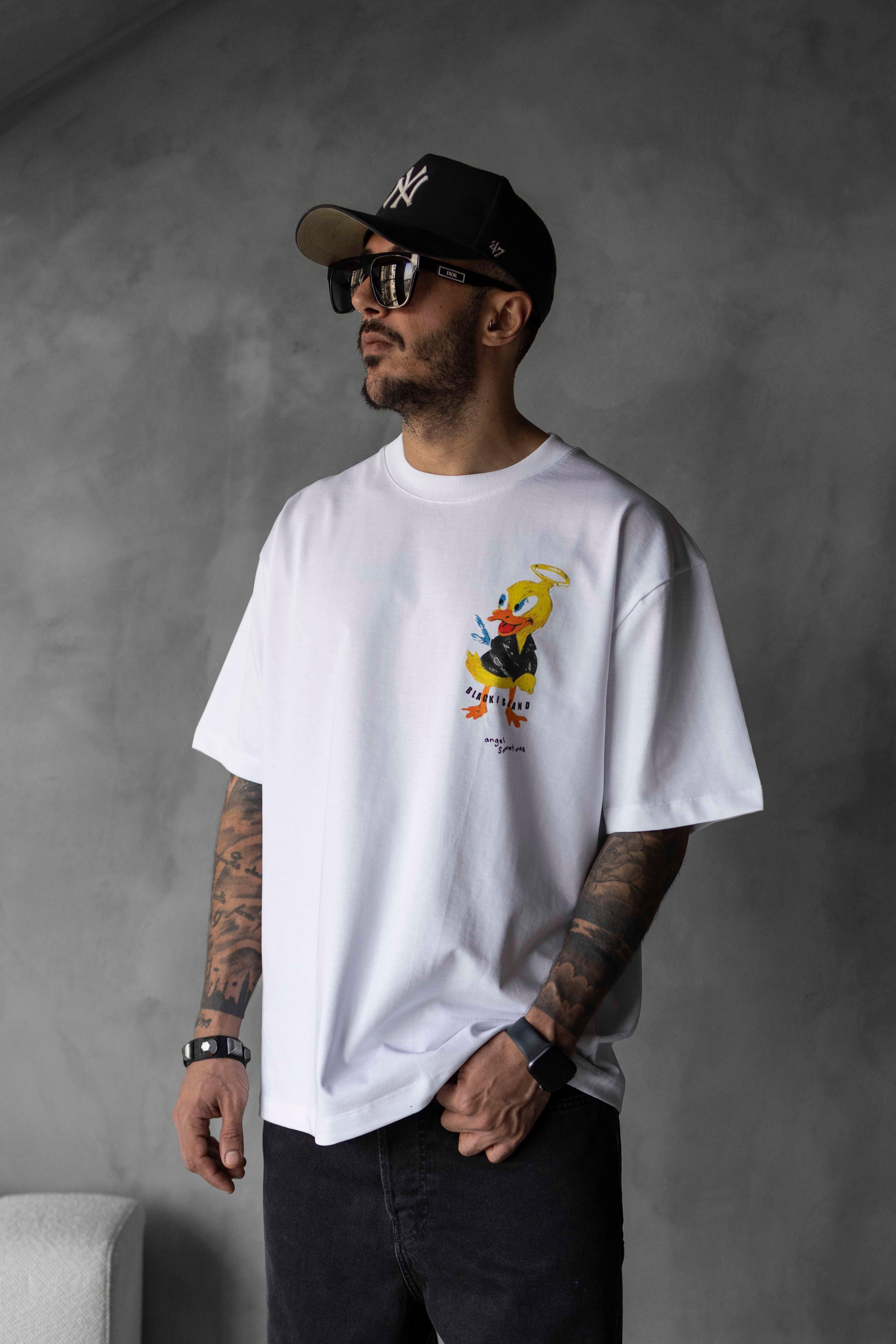 Angel Duck Baskılı Oversize Tişört