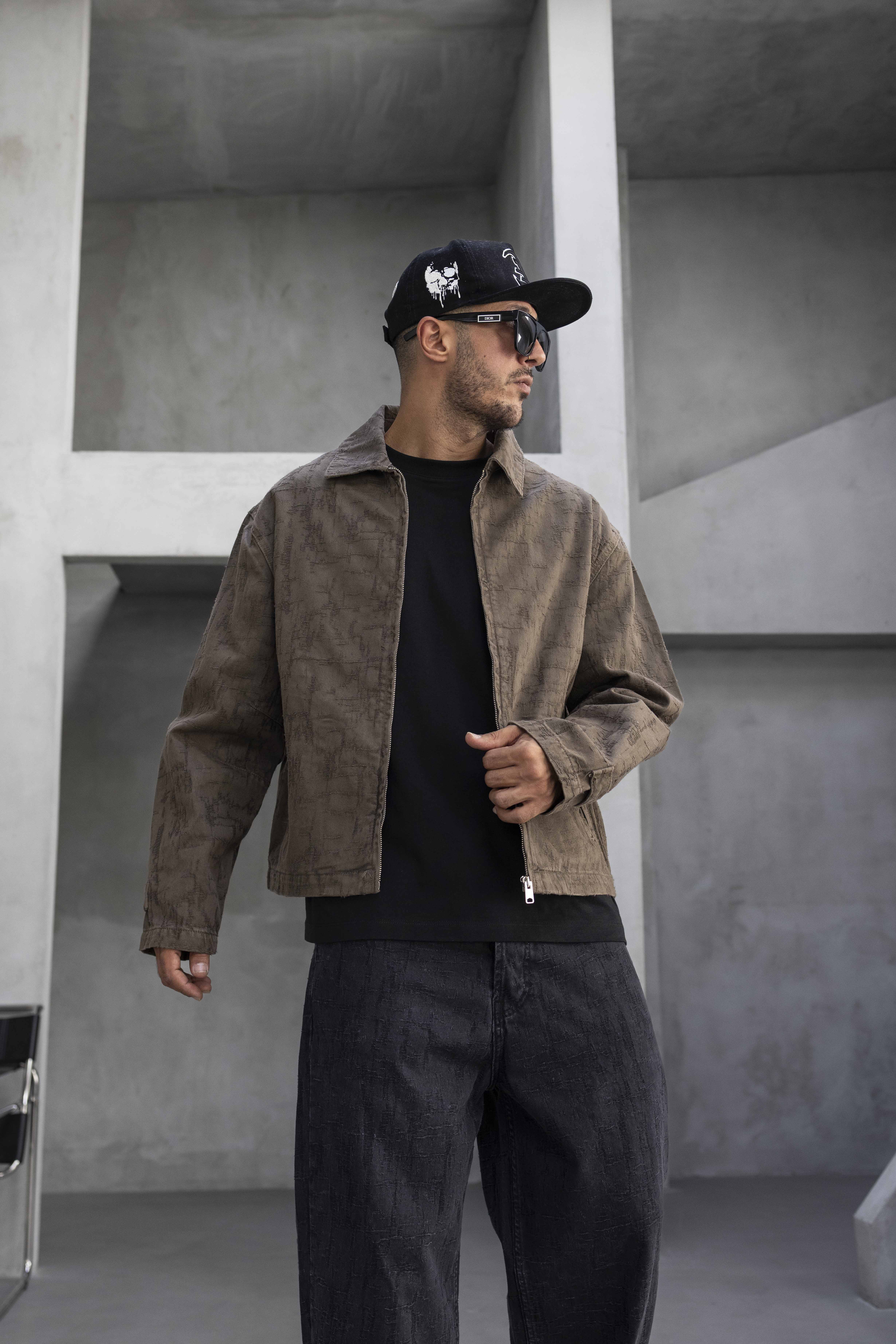 Brown Textured Zip Jacket