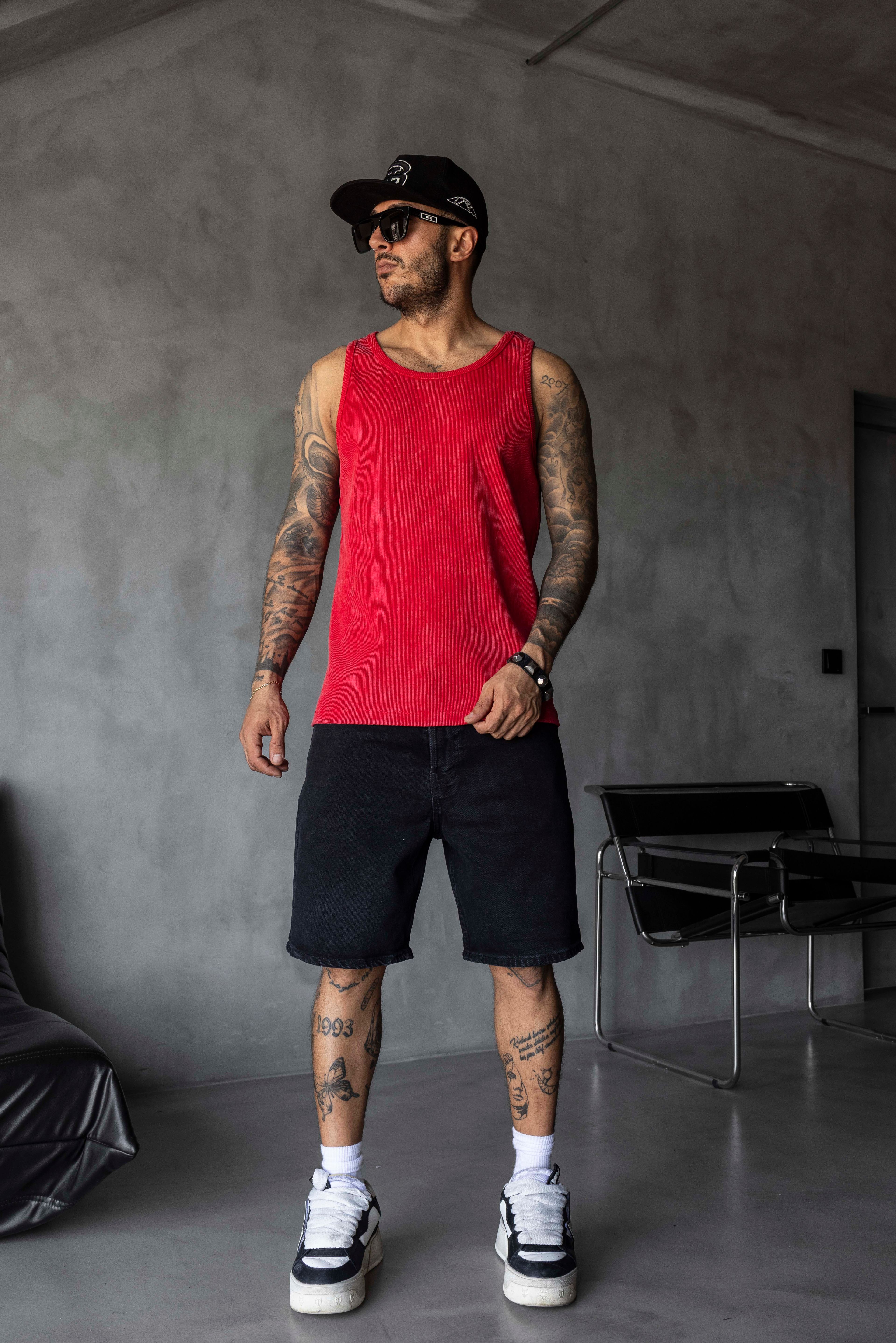 Yıkamalı Ribana Atlet – Oversize Fit - KIRMIZI
