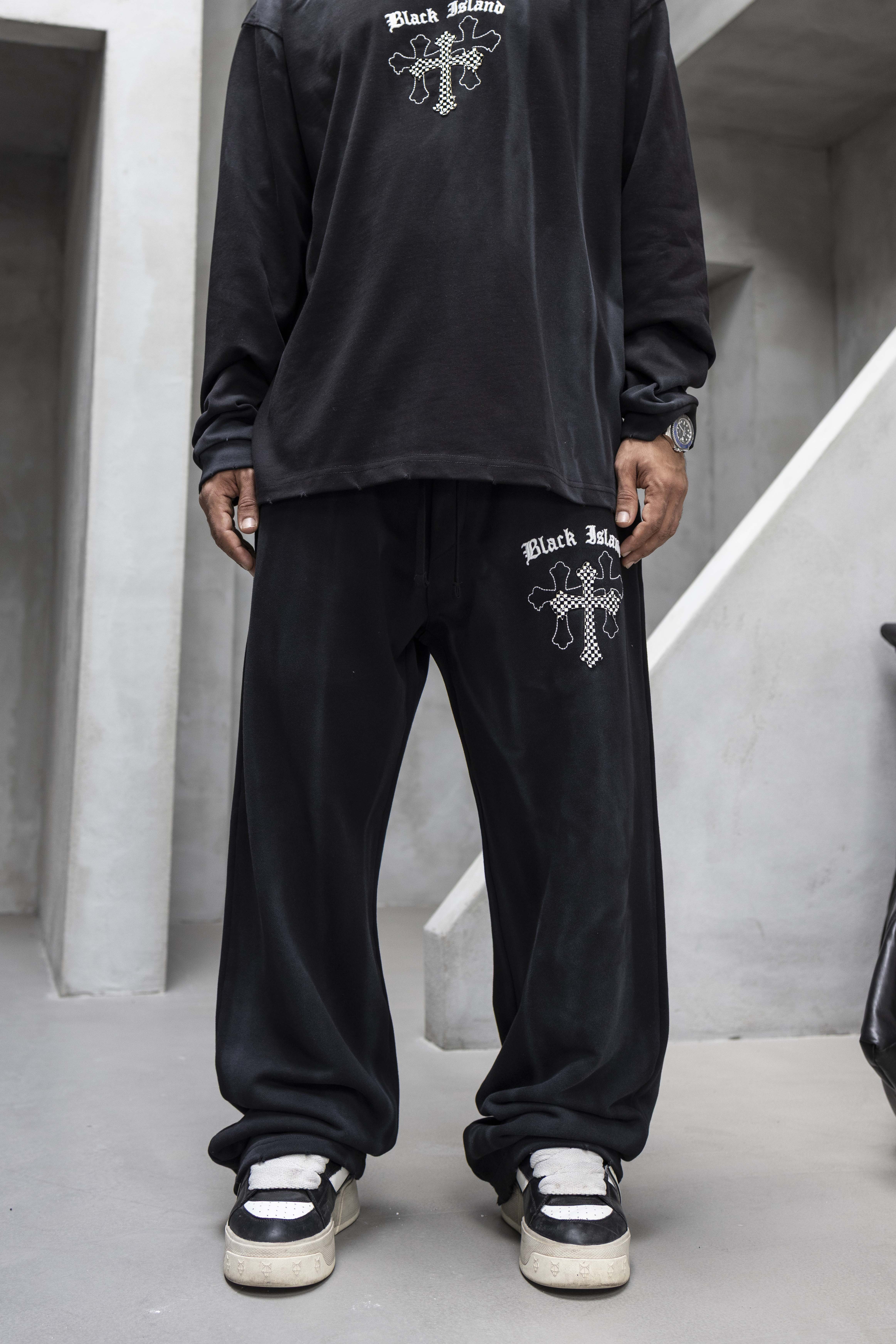 Oversized Black Cross Graphic Tracksuit