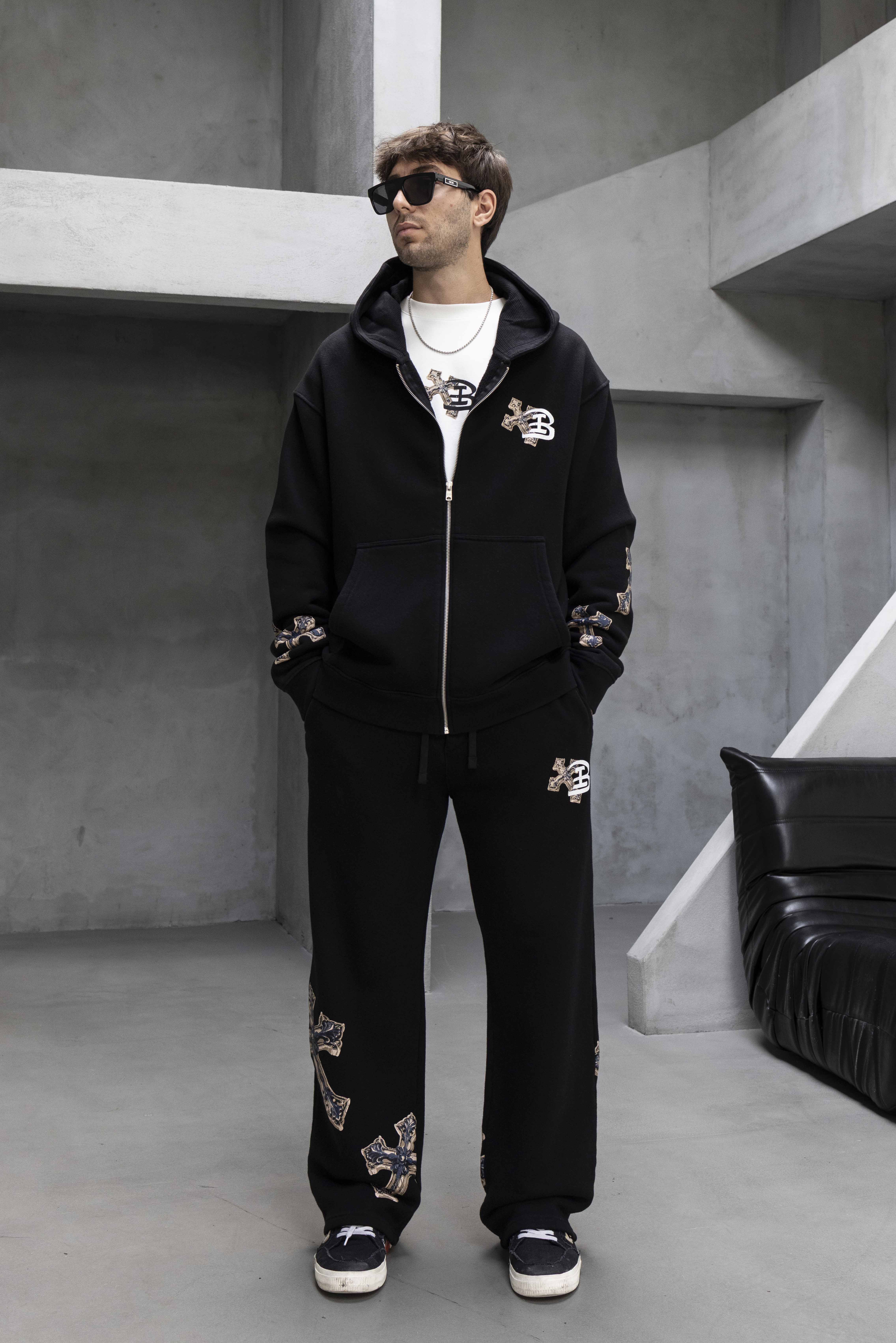 Black Angel Printed Zip Hoodie