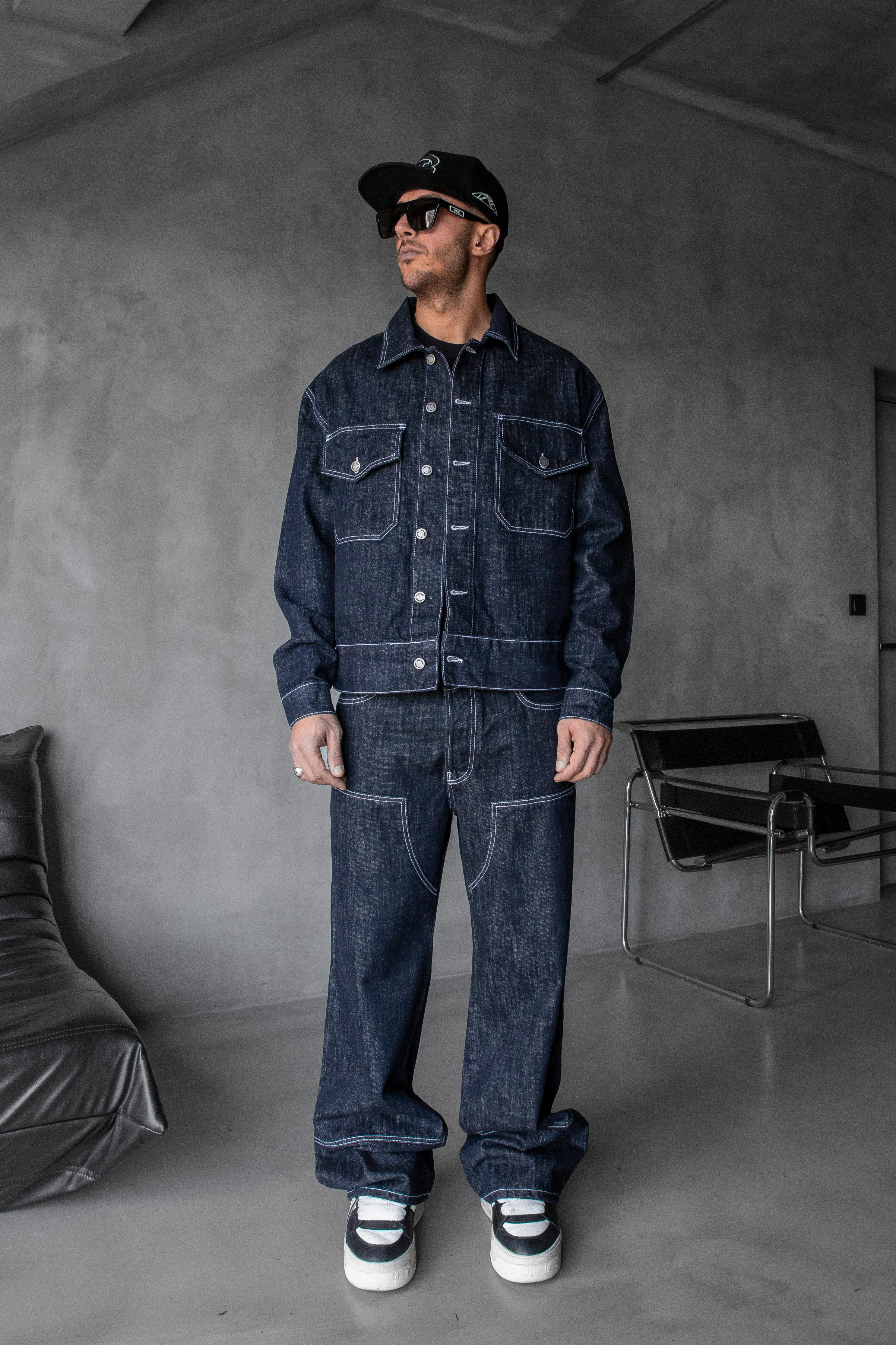 Dark Blue Contrast Stitch Denim Jacket