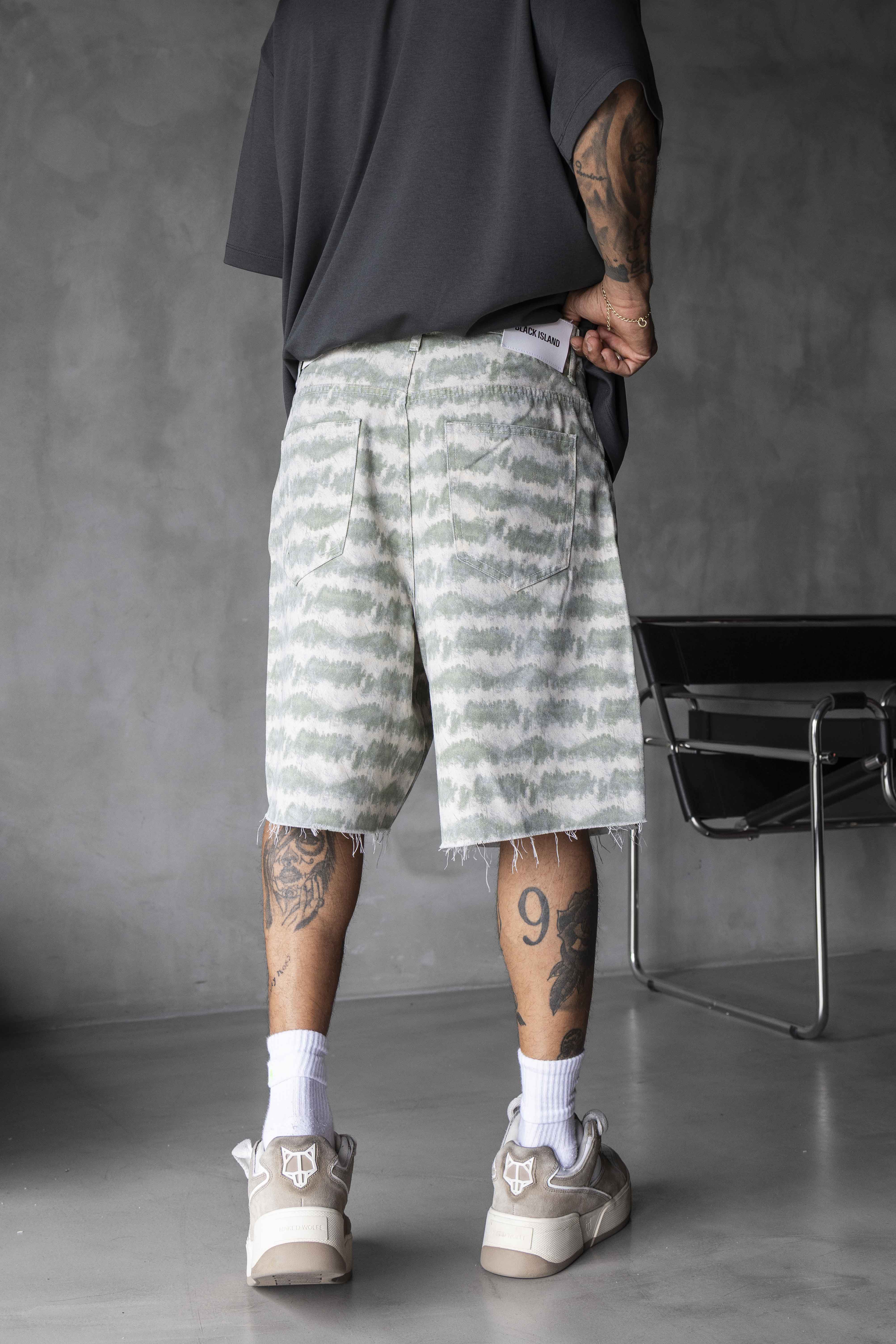 Light Green Camo Pattern Denim Shorts