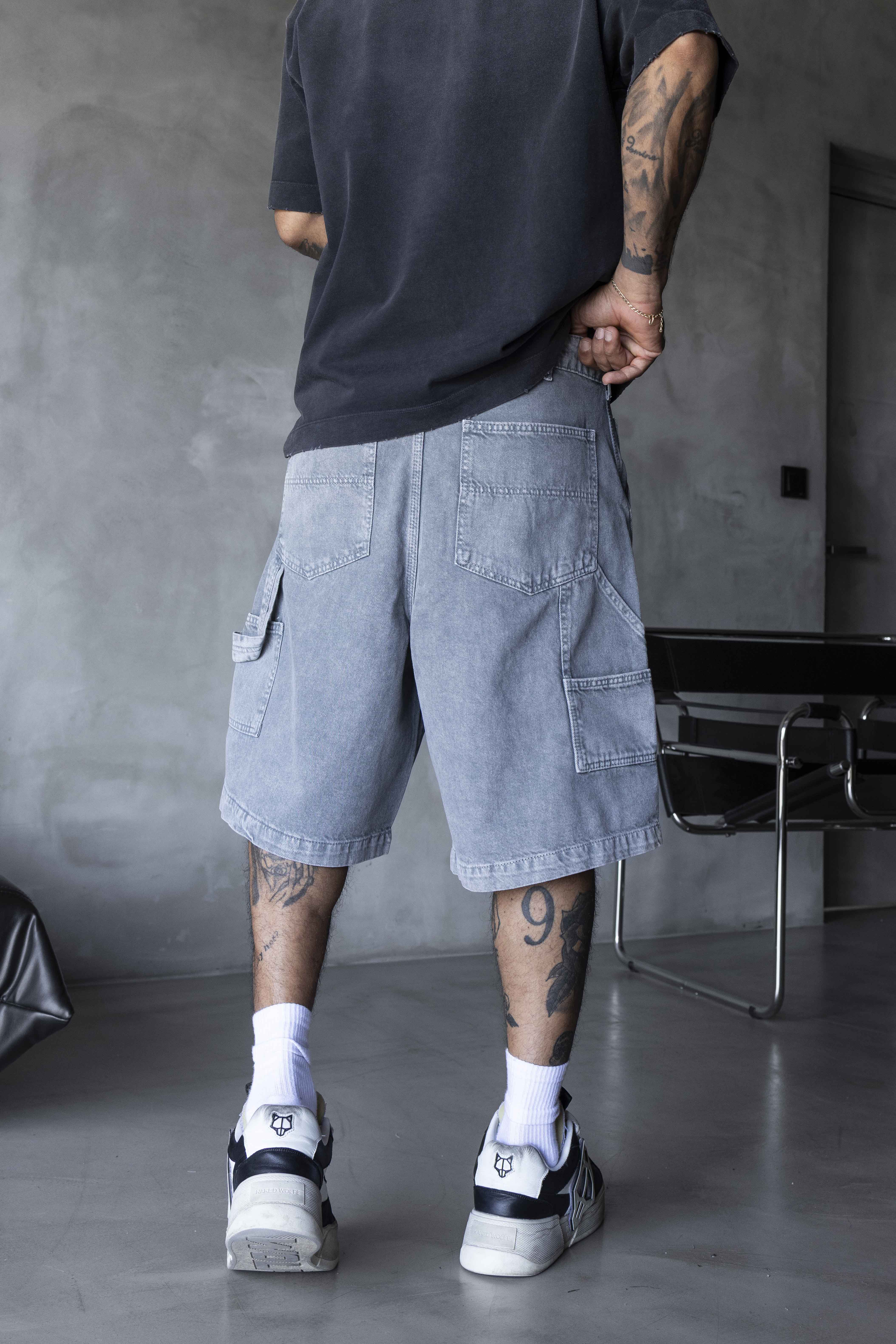 Light Washed Grey Oversized Workwear Shorts