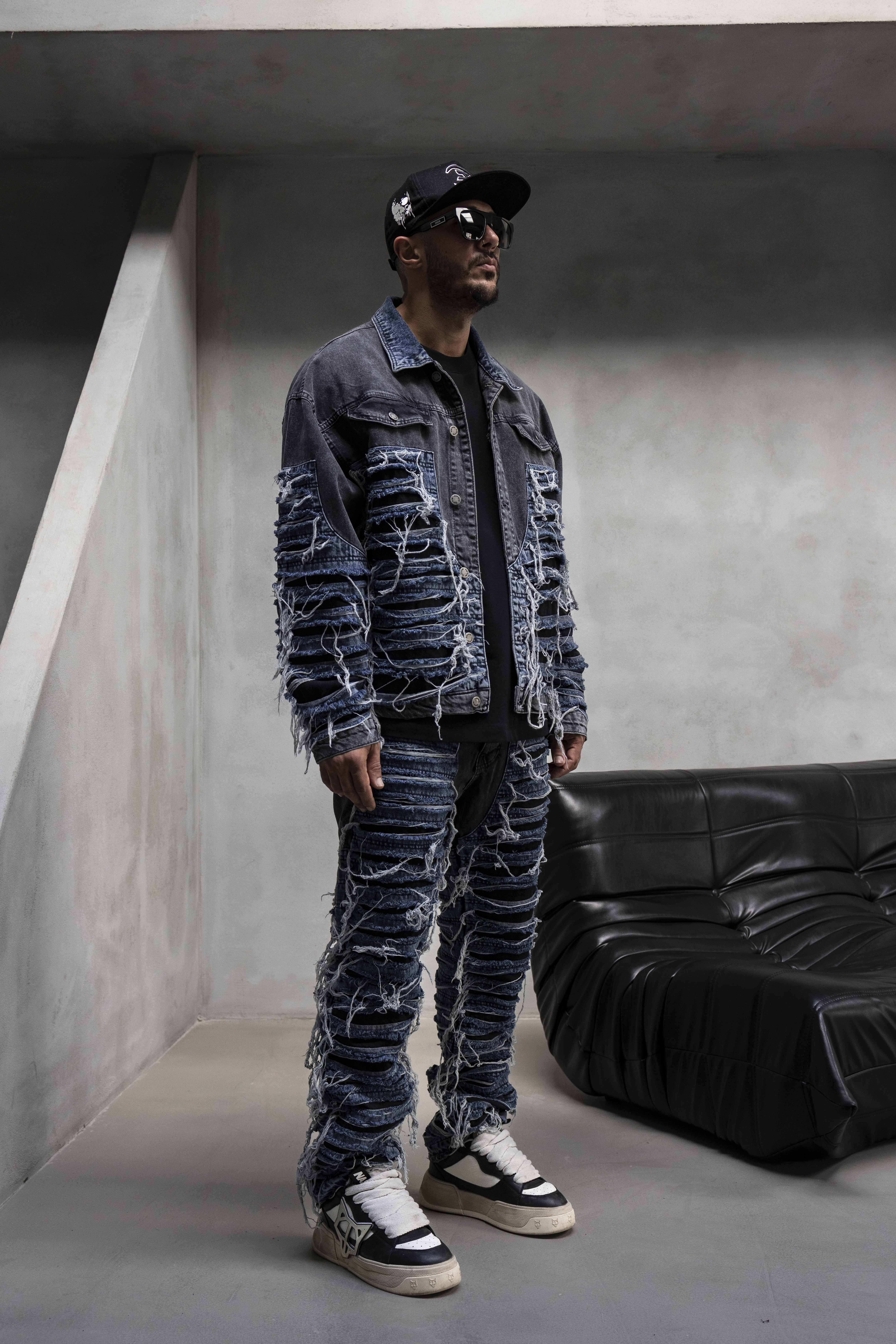 Blue Distressed Layered Denim Jacket