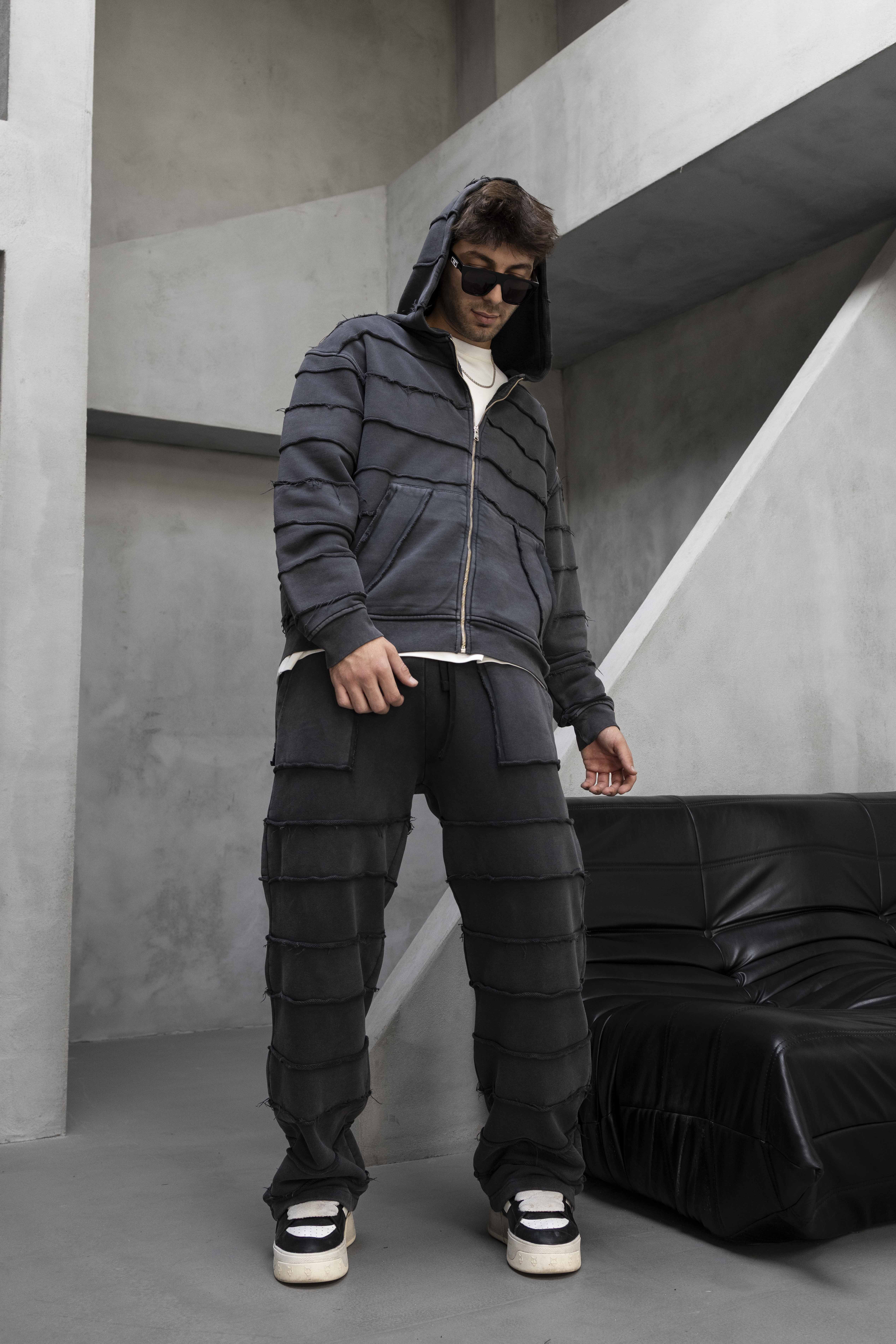 Black Layered Patchwork Tracksuit Set
