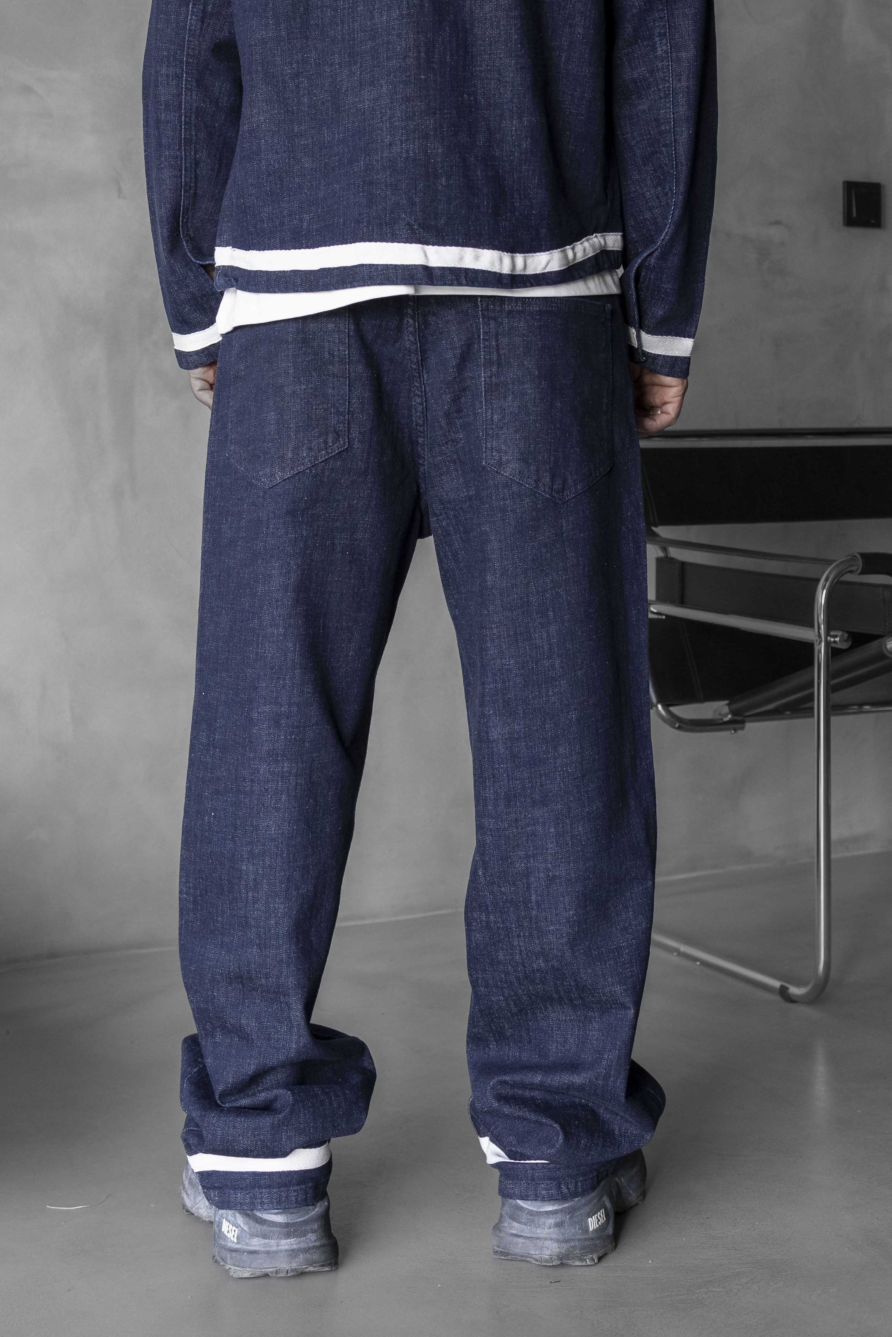 Raw Blue Wide Denim Pants with White Detail