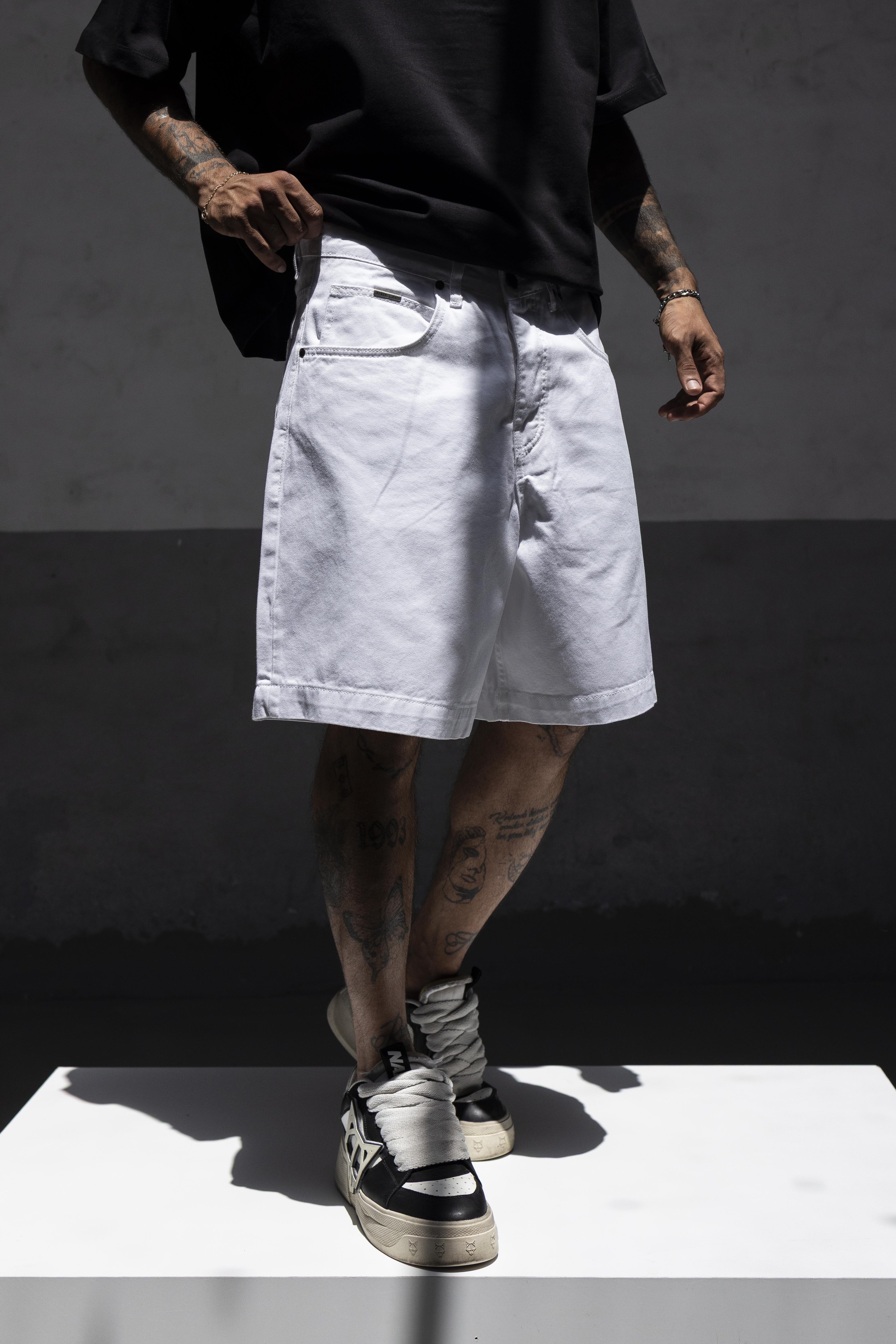 White Relaxed Fit Denim Shorts