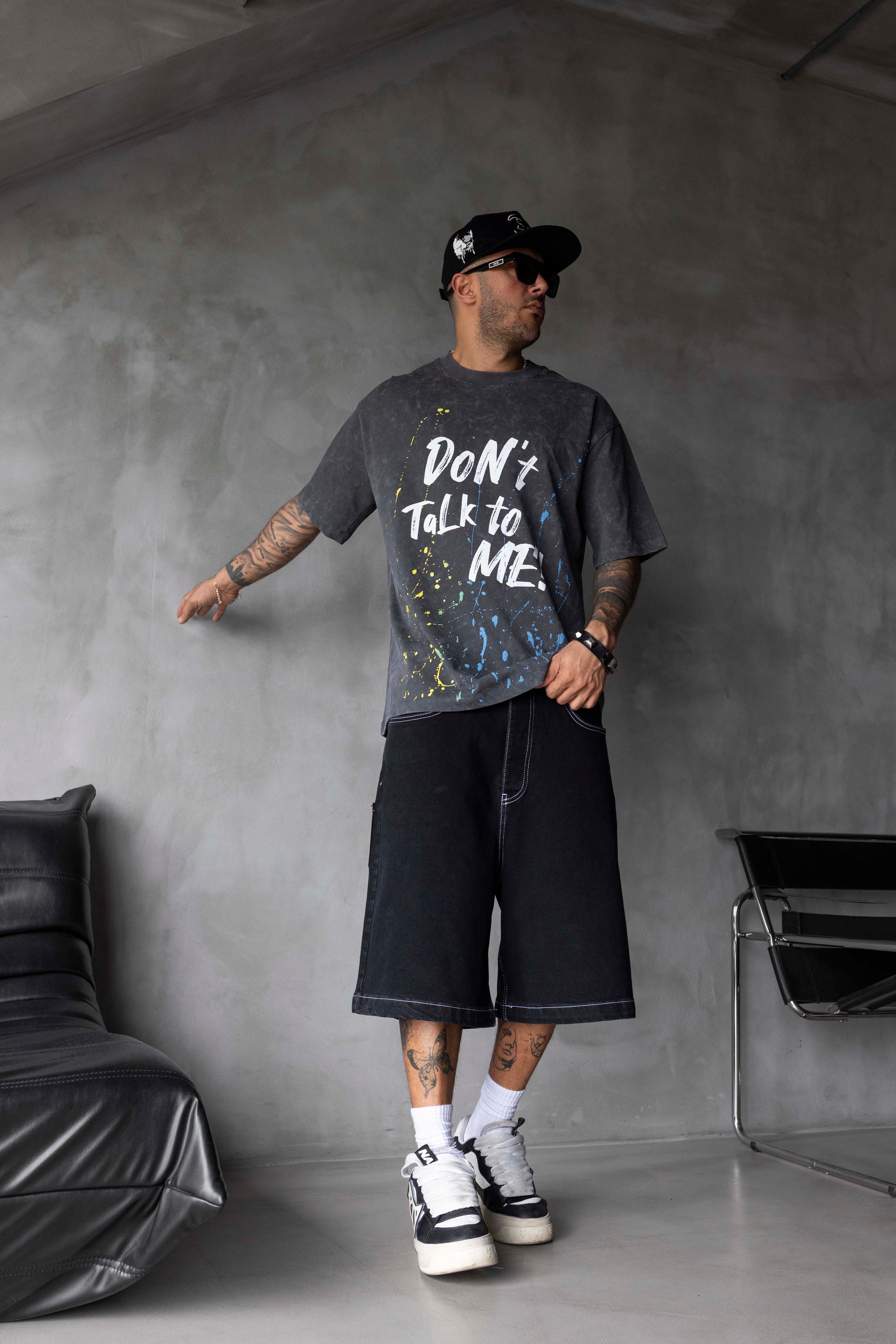 DON’T TALK TO ME Yazılı Yıkamalı Oversize Tişört