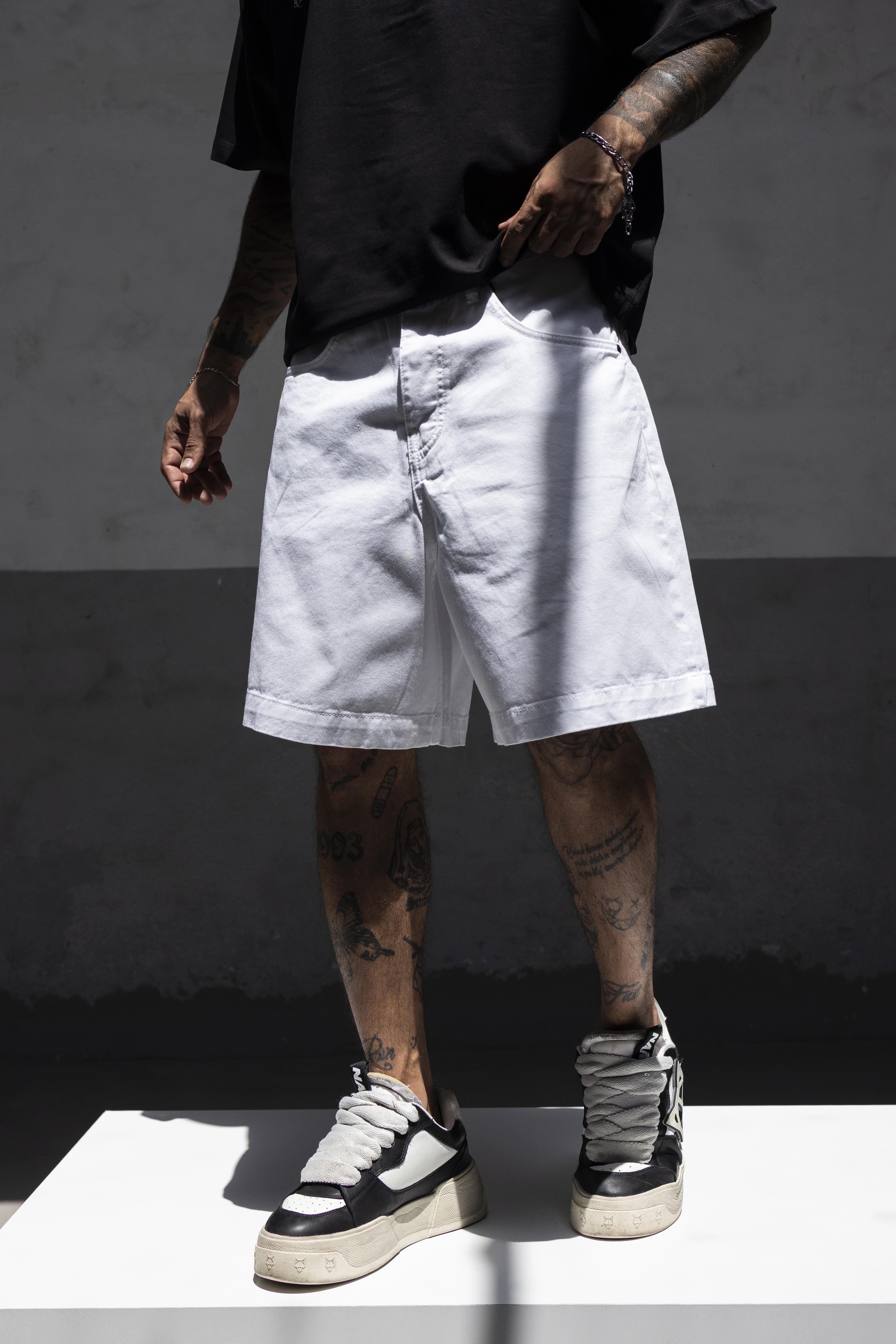 White Relaxed Fit Denim Shorts