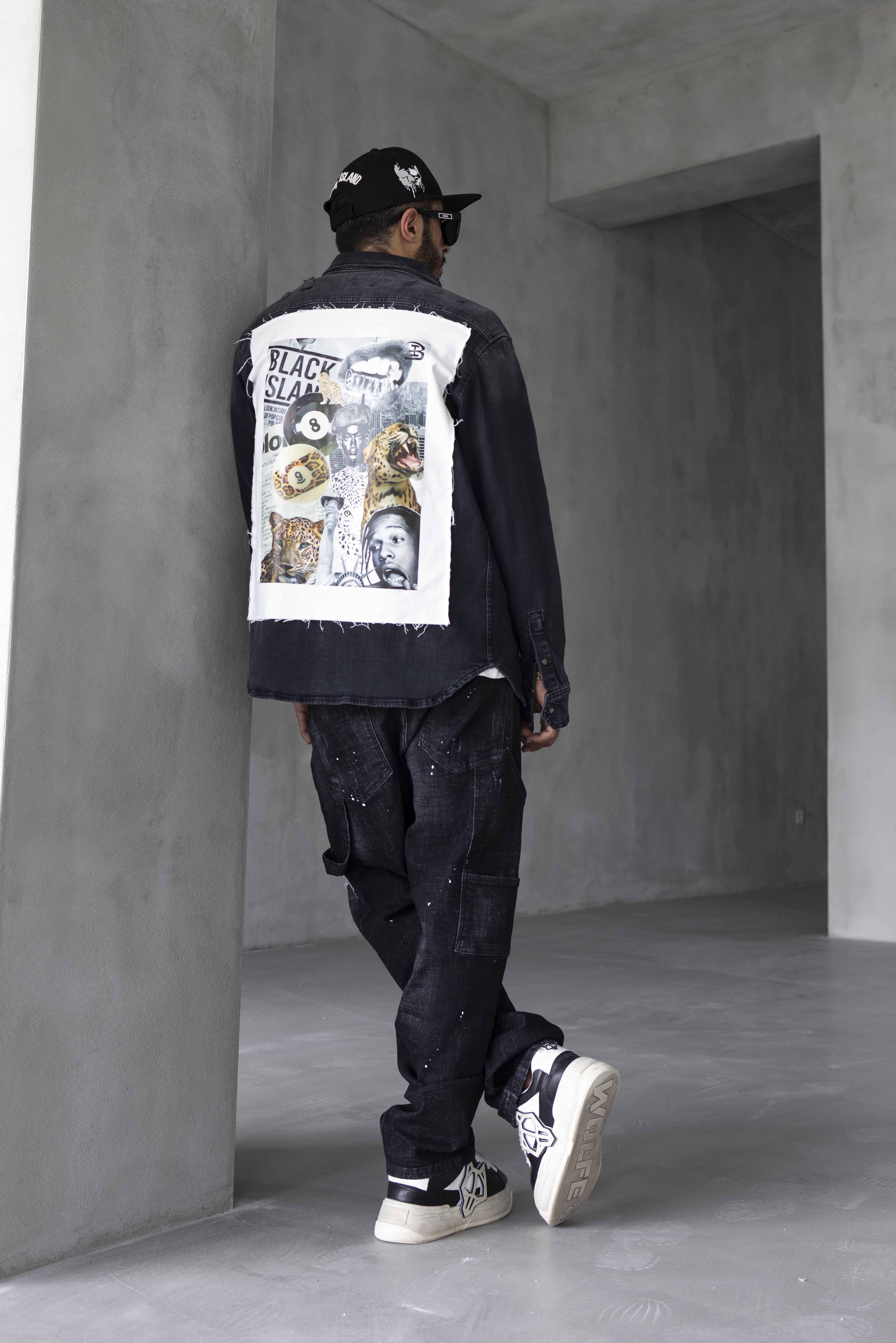 Leopard Printed Back Denim Jacket