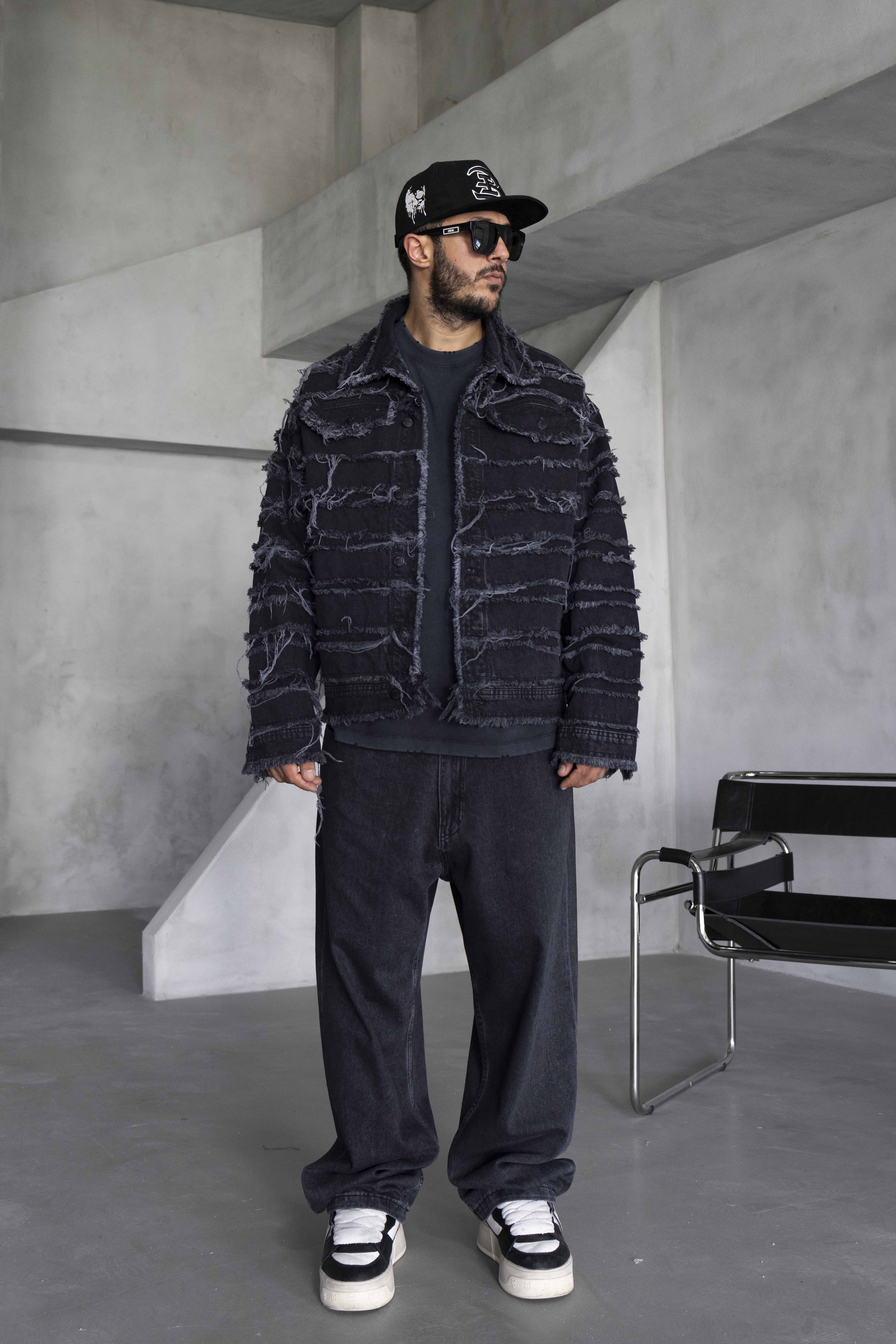 Black Distressed Oversized Denim Jacket