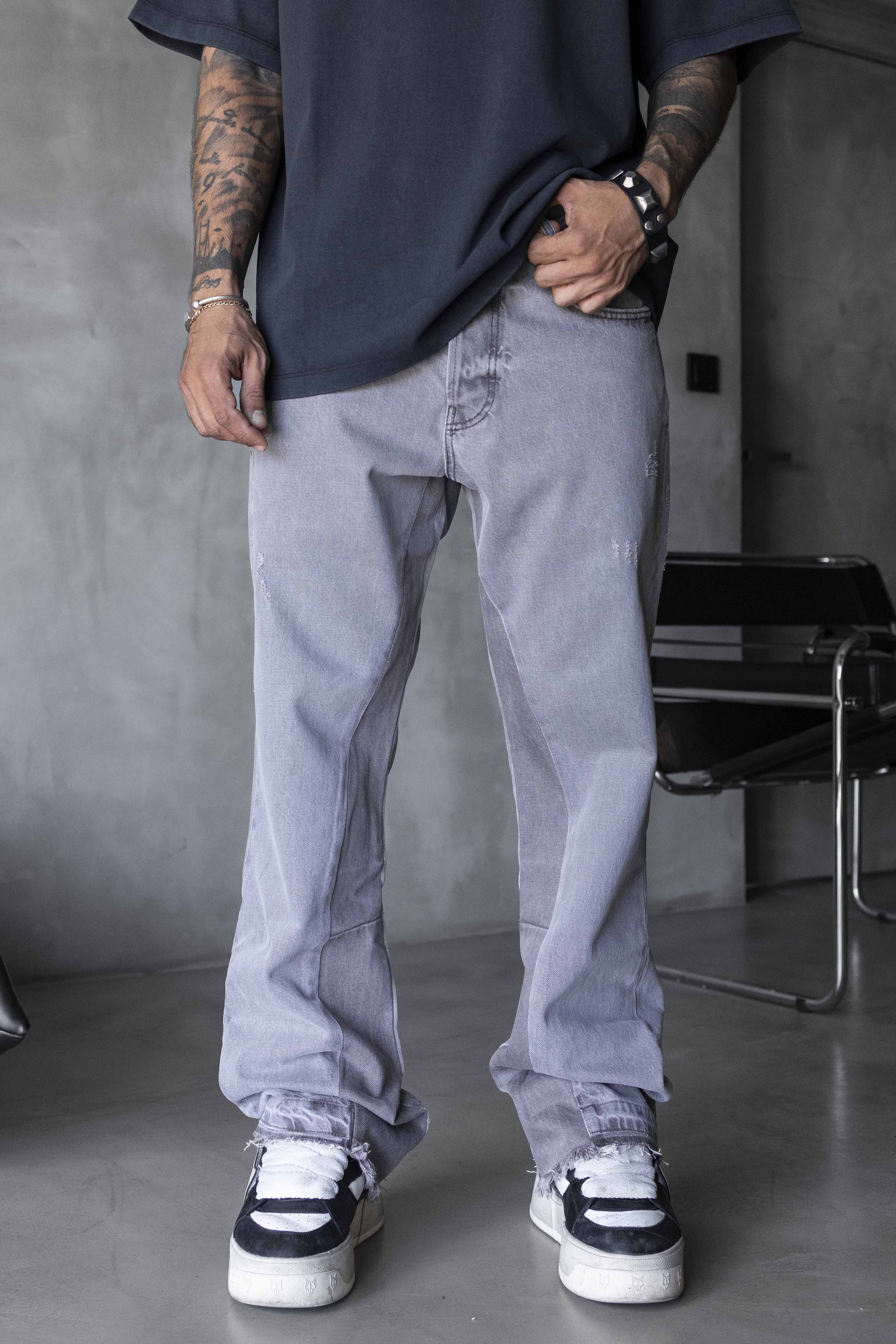 Light Grey Straight Fit Denim Pants