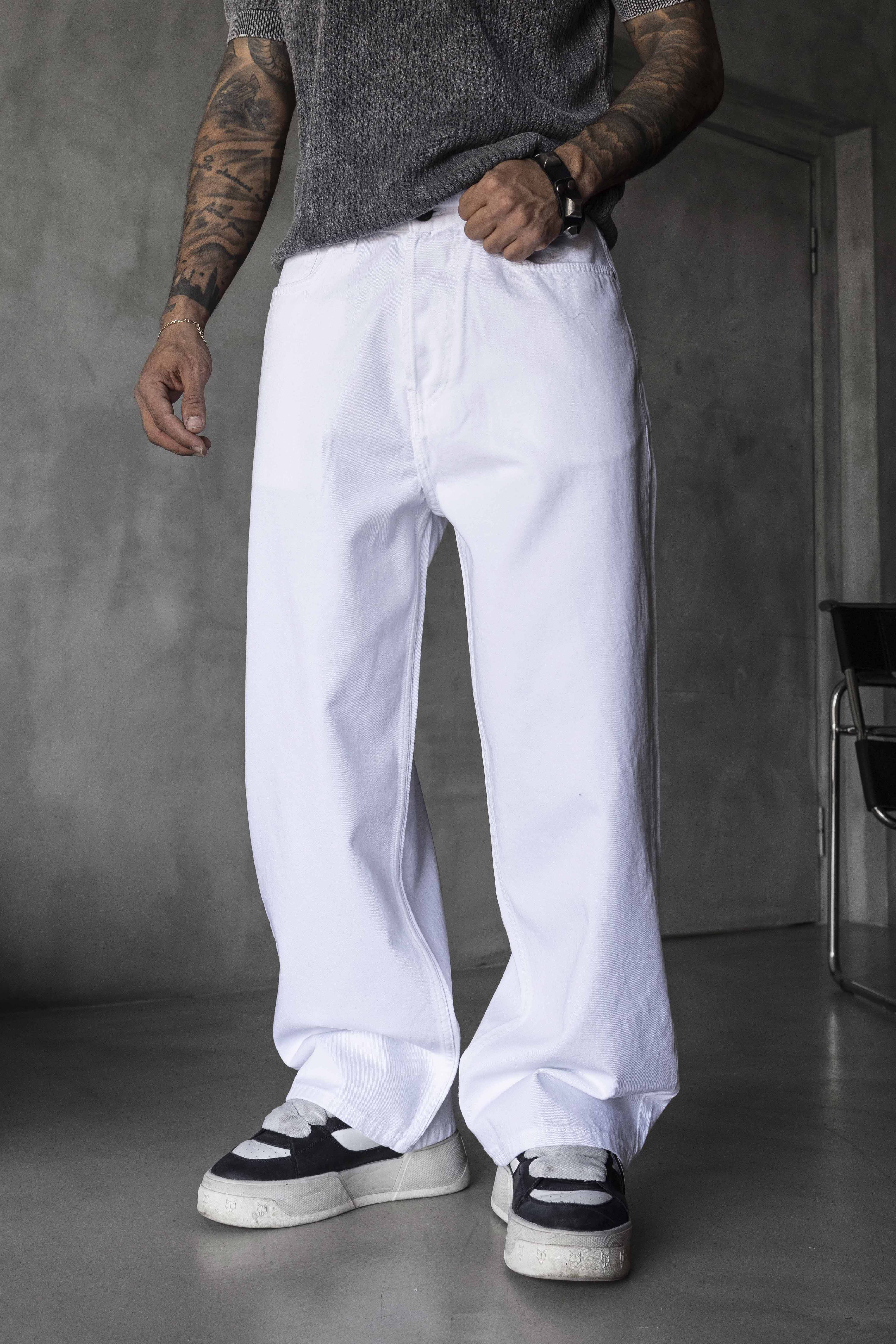 White Wide Leg Denim Pants