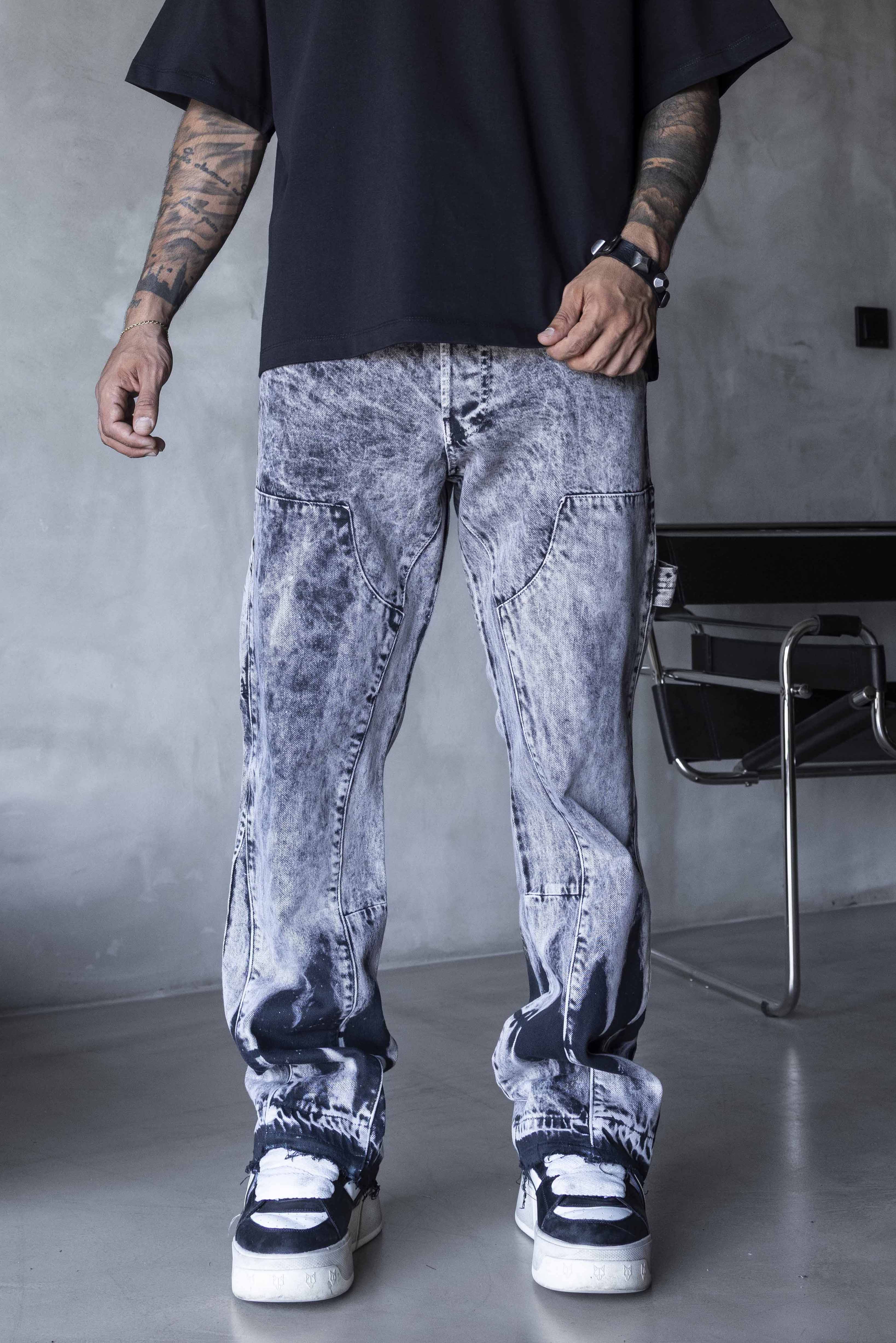 Grey Washed Cargo Denim Pants