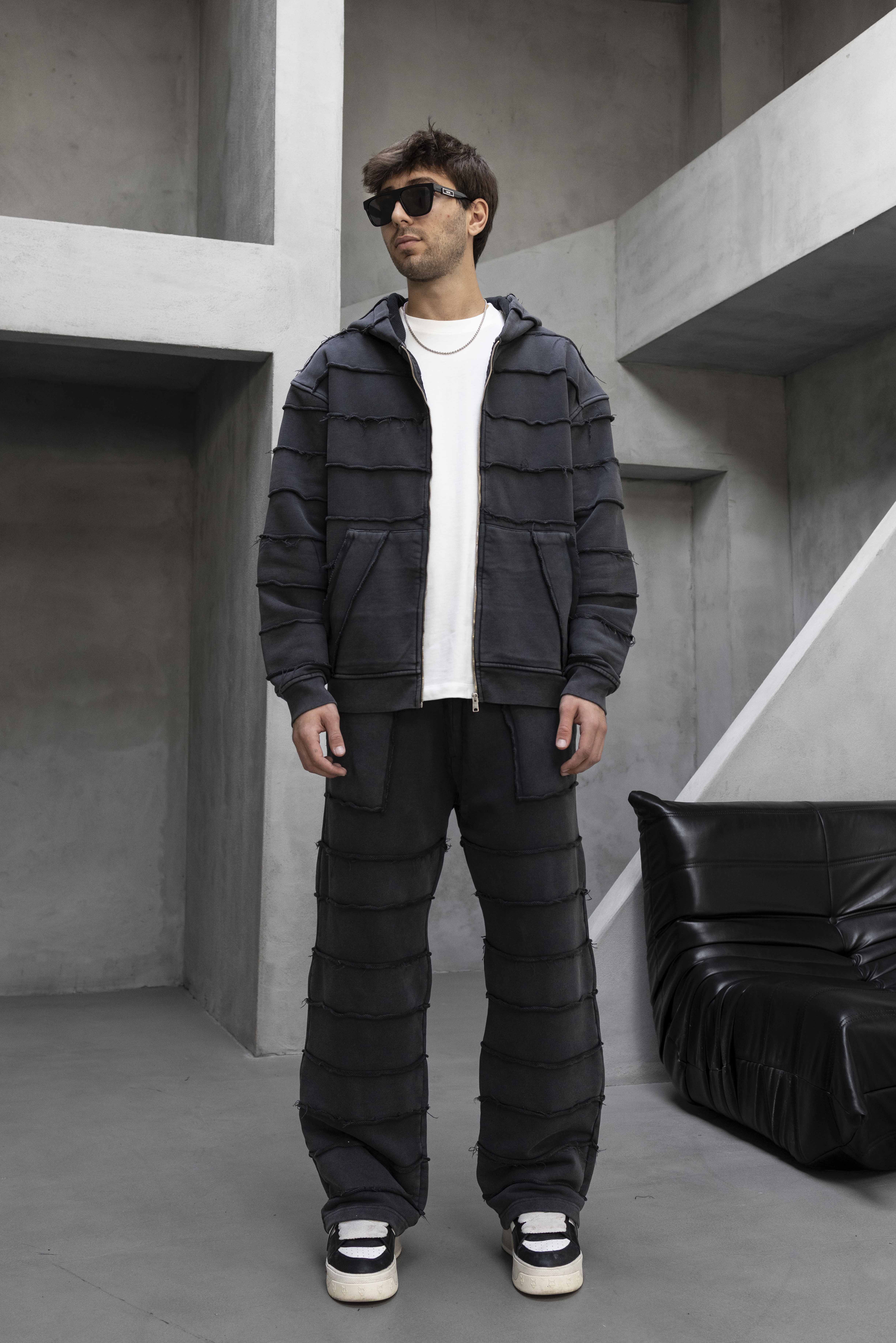 Black Layered Patchwork Tracksuit Set