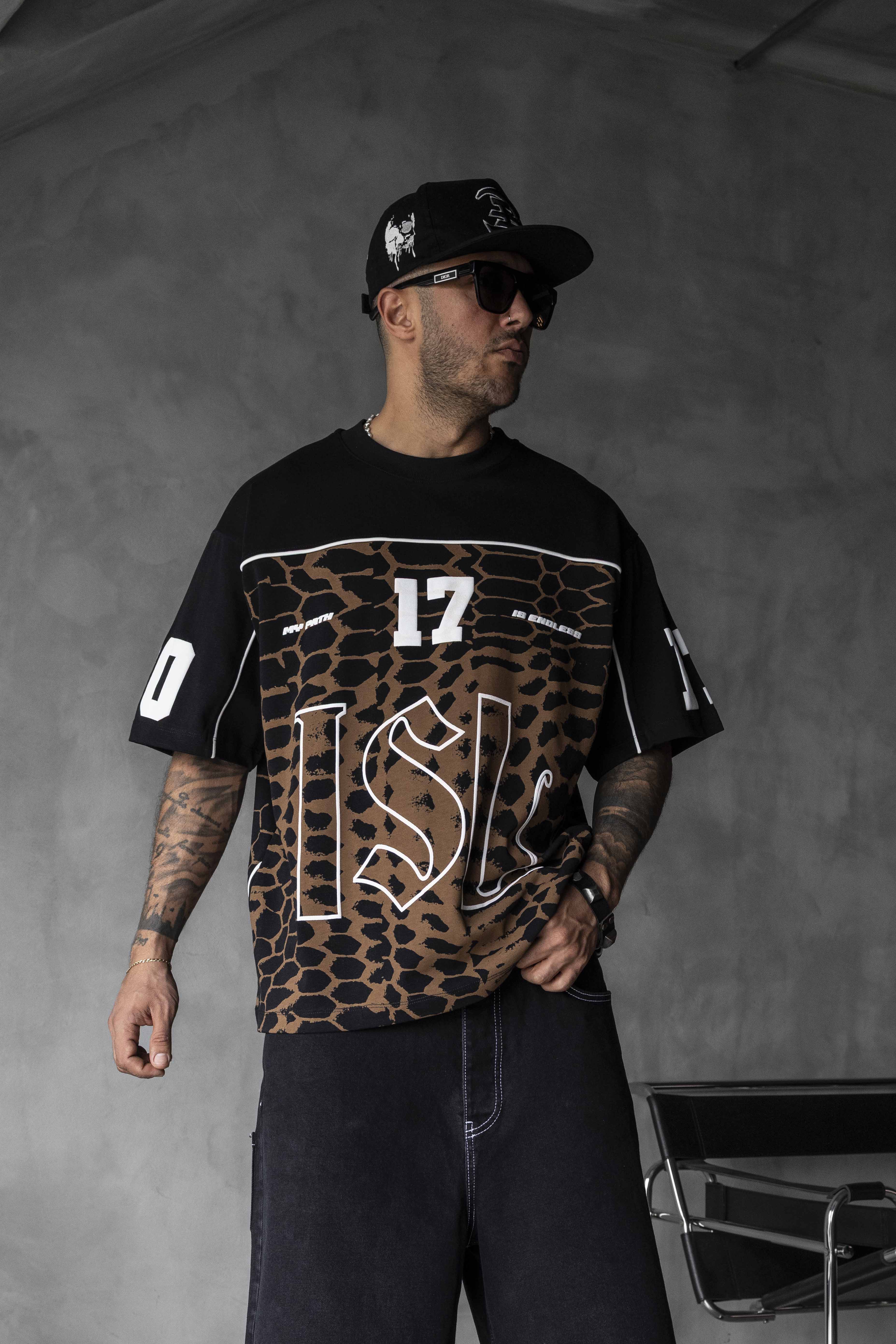 Black Island Patterned Oversized T-Shirt