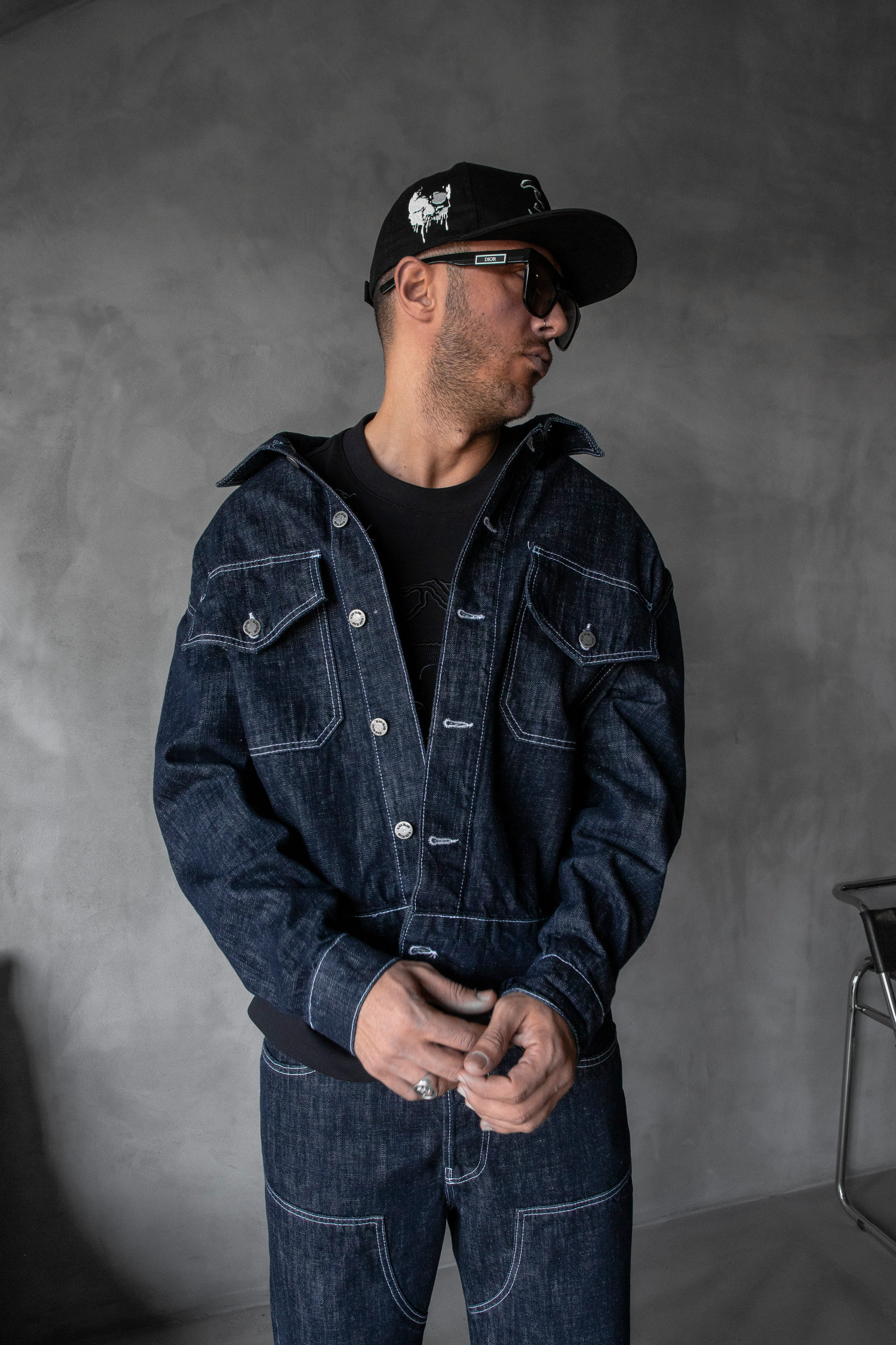 Dark Blue Contrast Stitch Denim Jacket