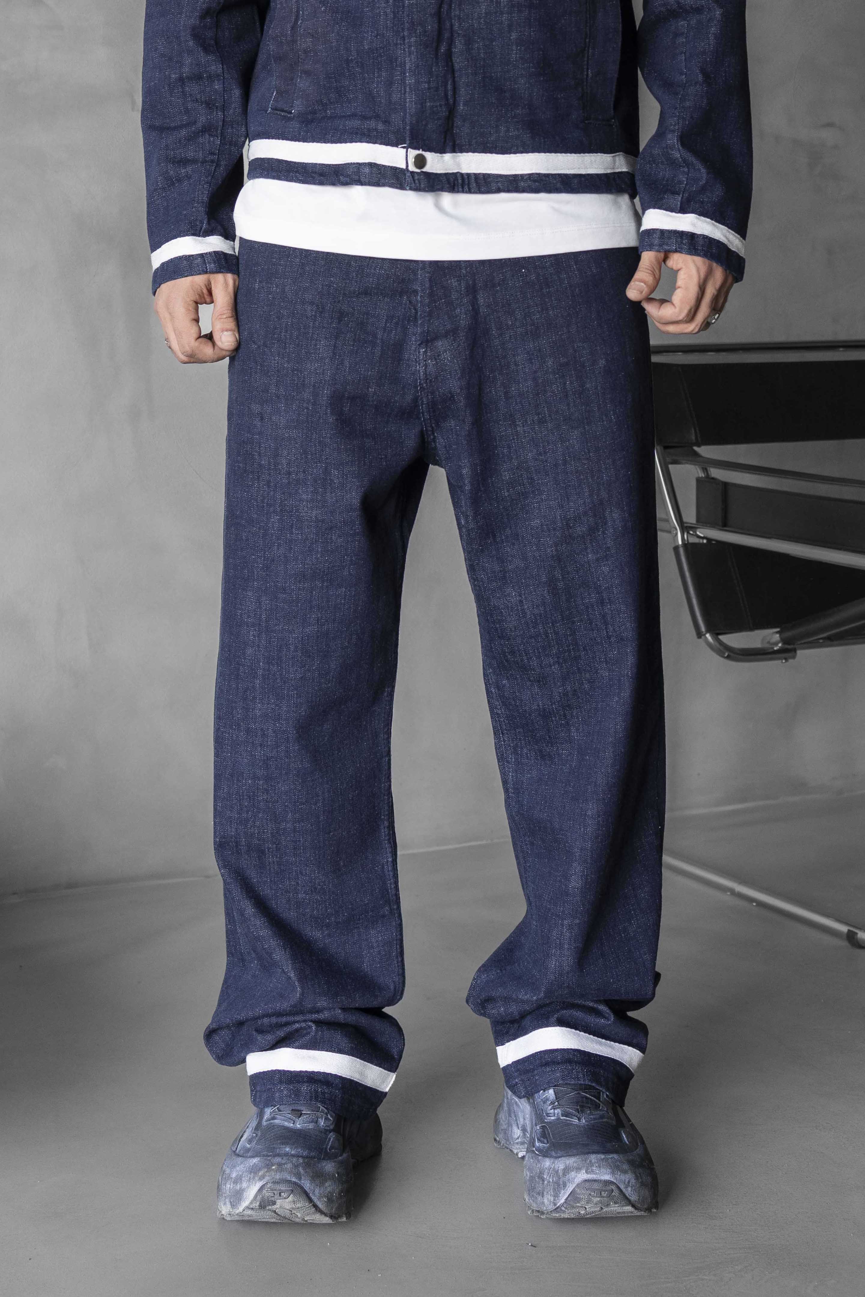 Raw Blue Wide Denim Pants with White Detail