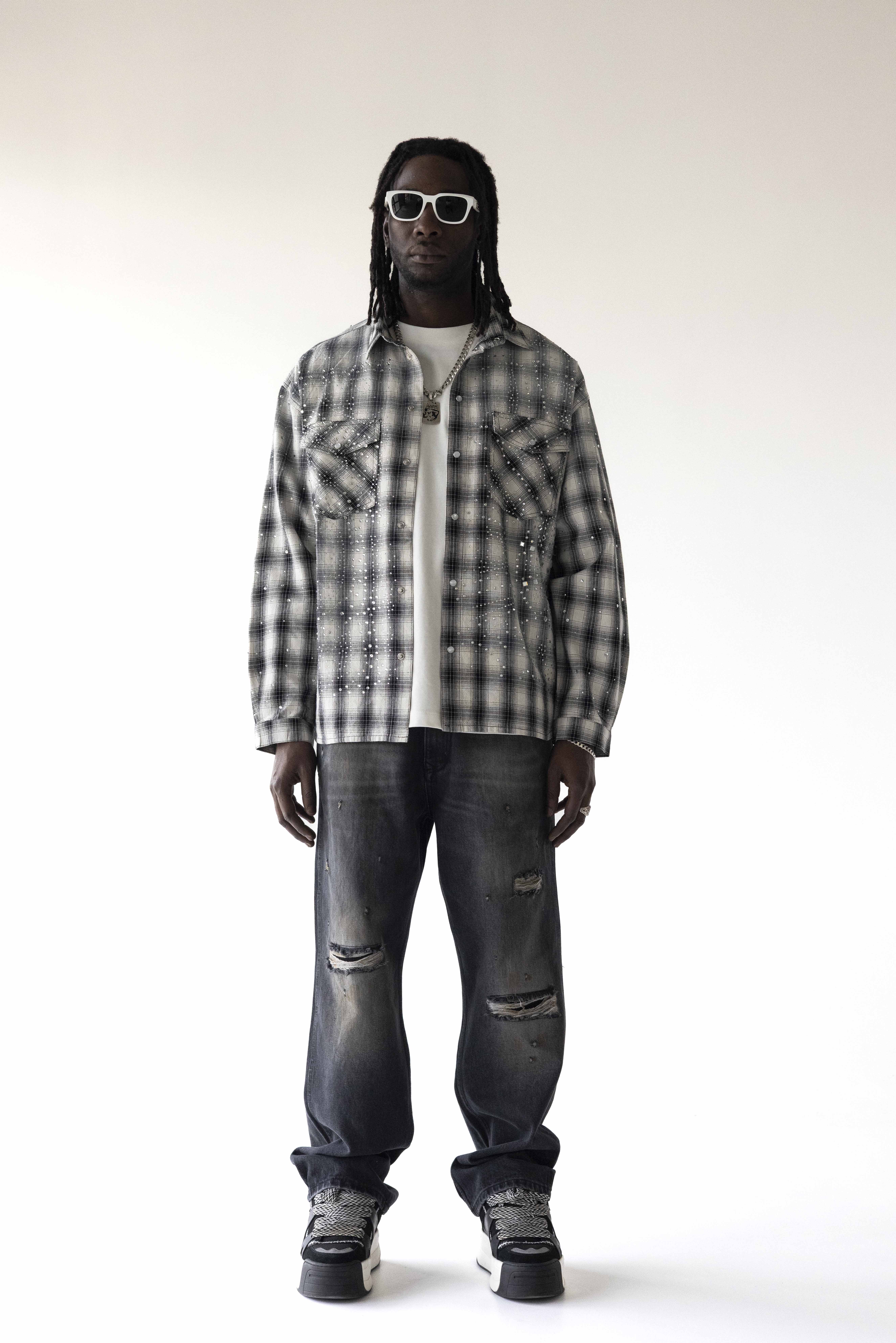 Grey Checkered Long-Sleeve Shirt