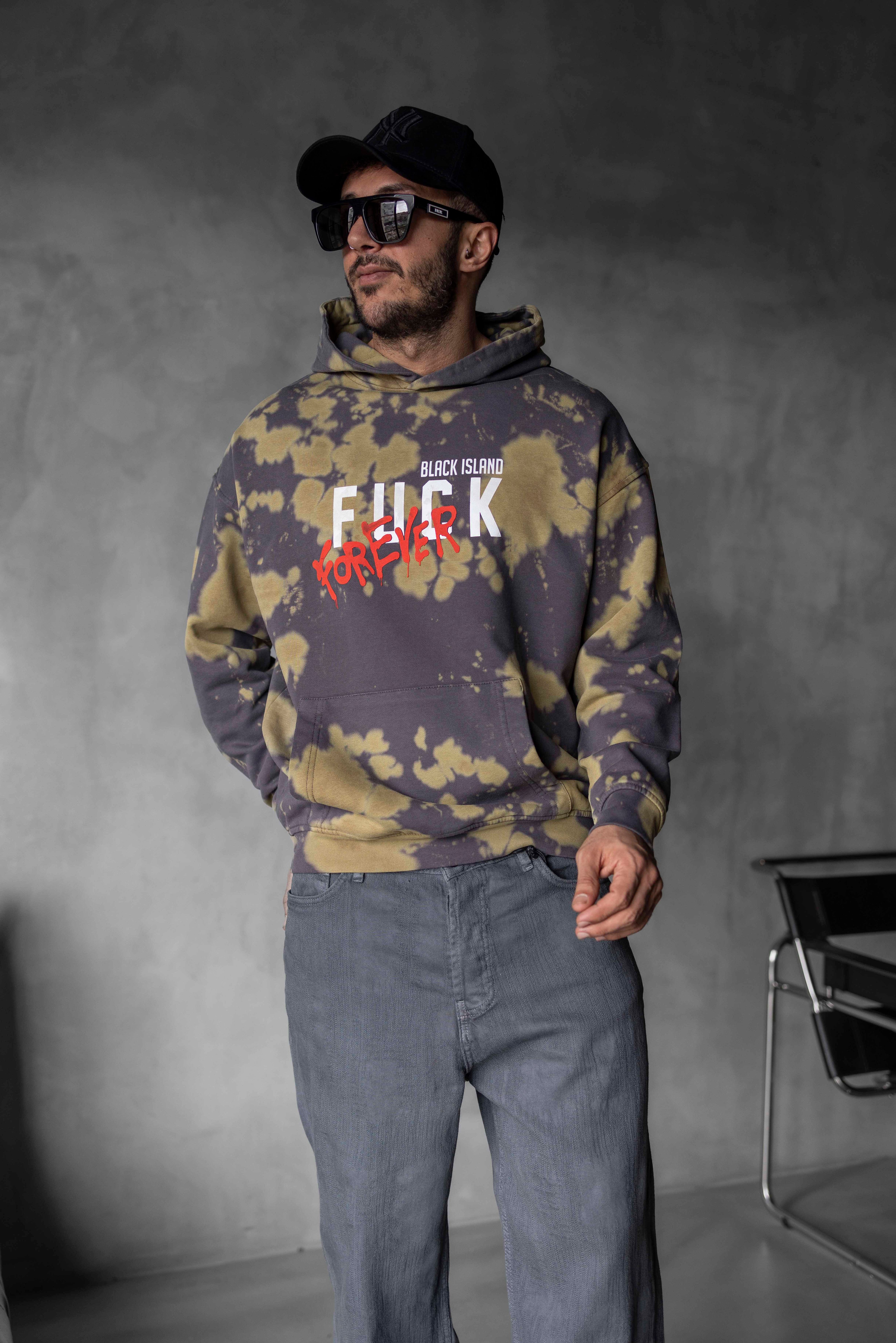 Batik Desen Fuck Forever Baskılı Oversize Sweatshirt