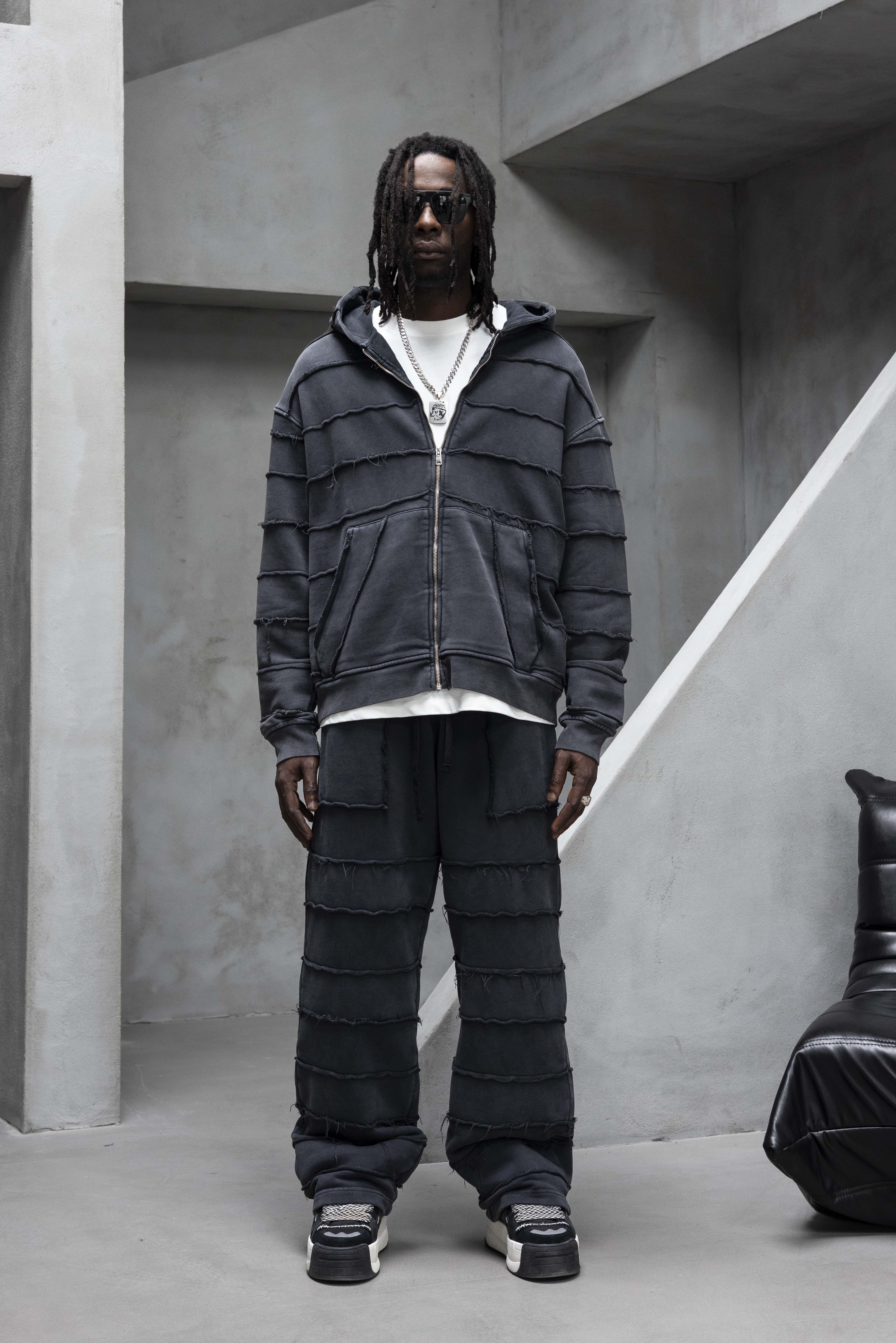 Black Layered Patchwork Tracksuit Set