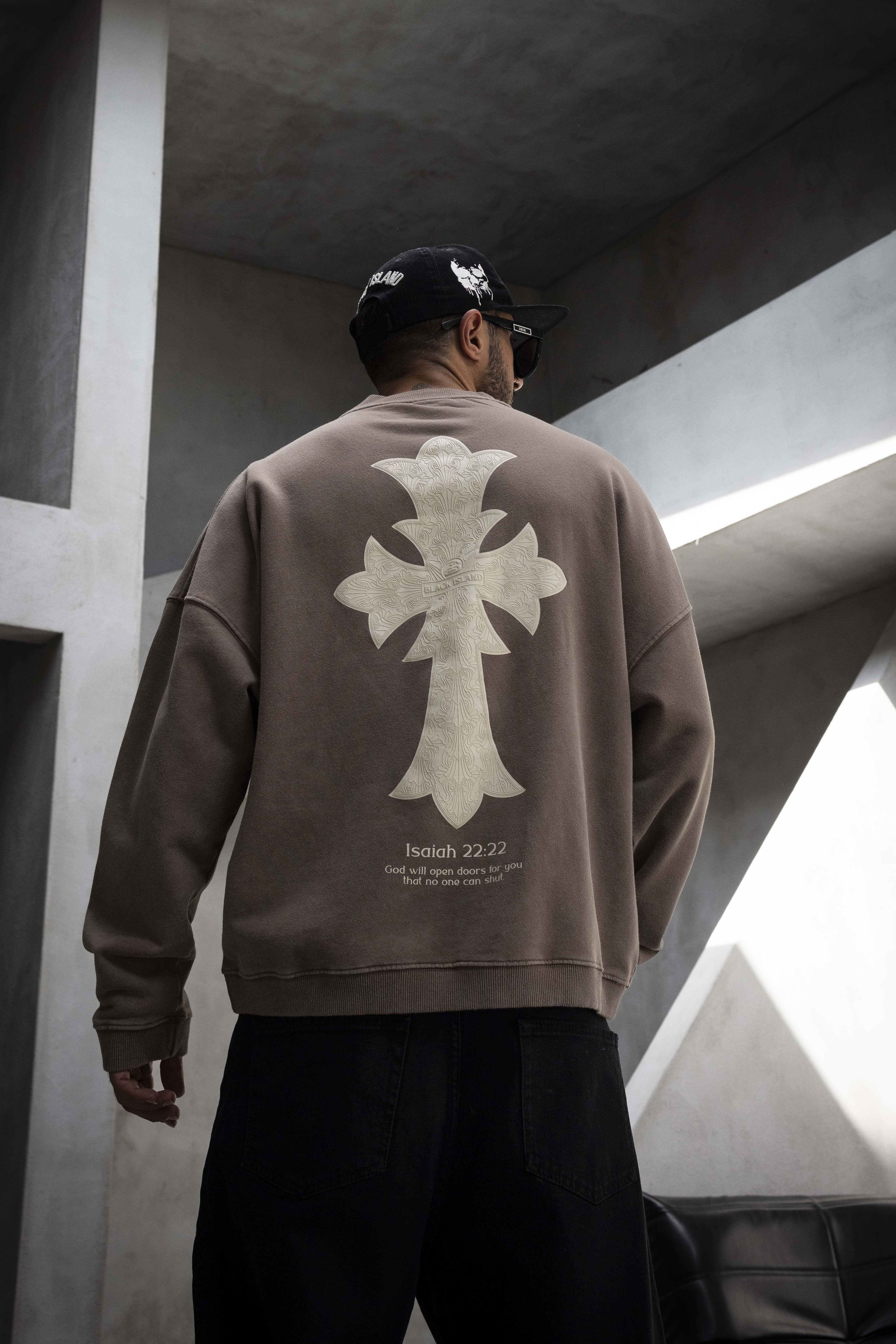 Black Island Oversized Washed Cross Sweatshirt