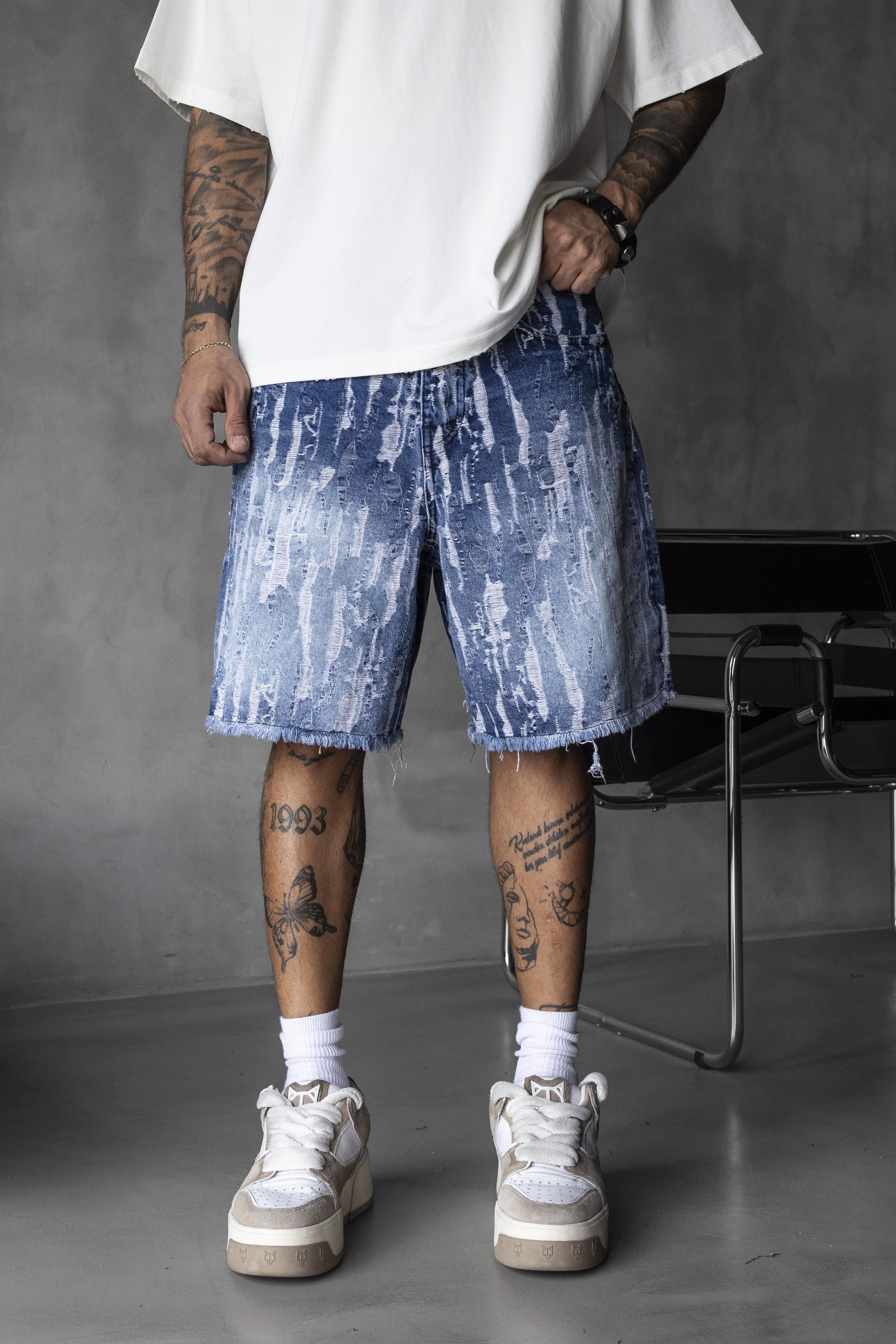 Blue Distressed Denim Shorts