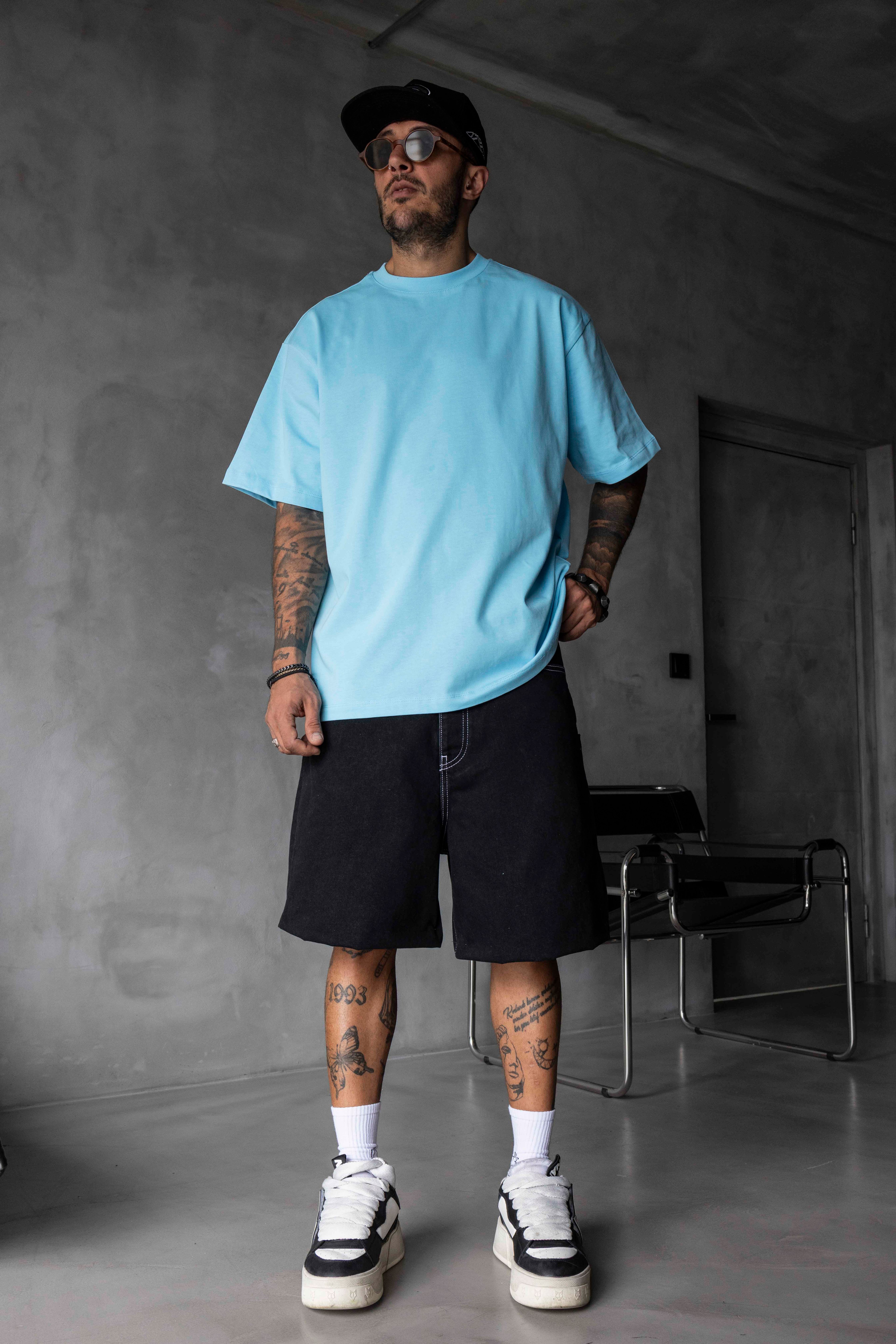 Basic Oversize Tişört - MAVİ