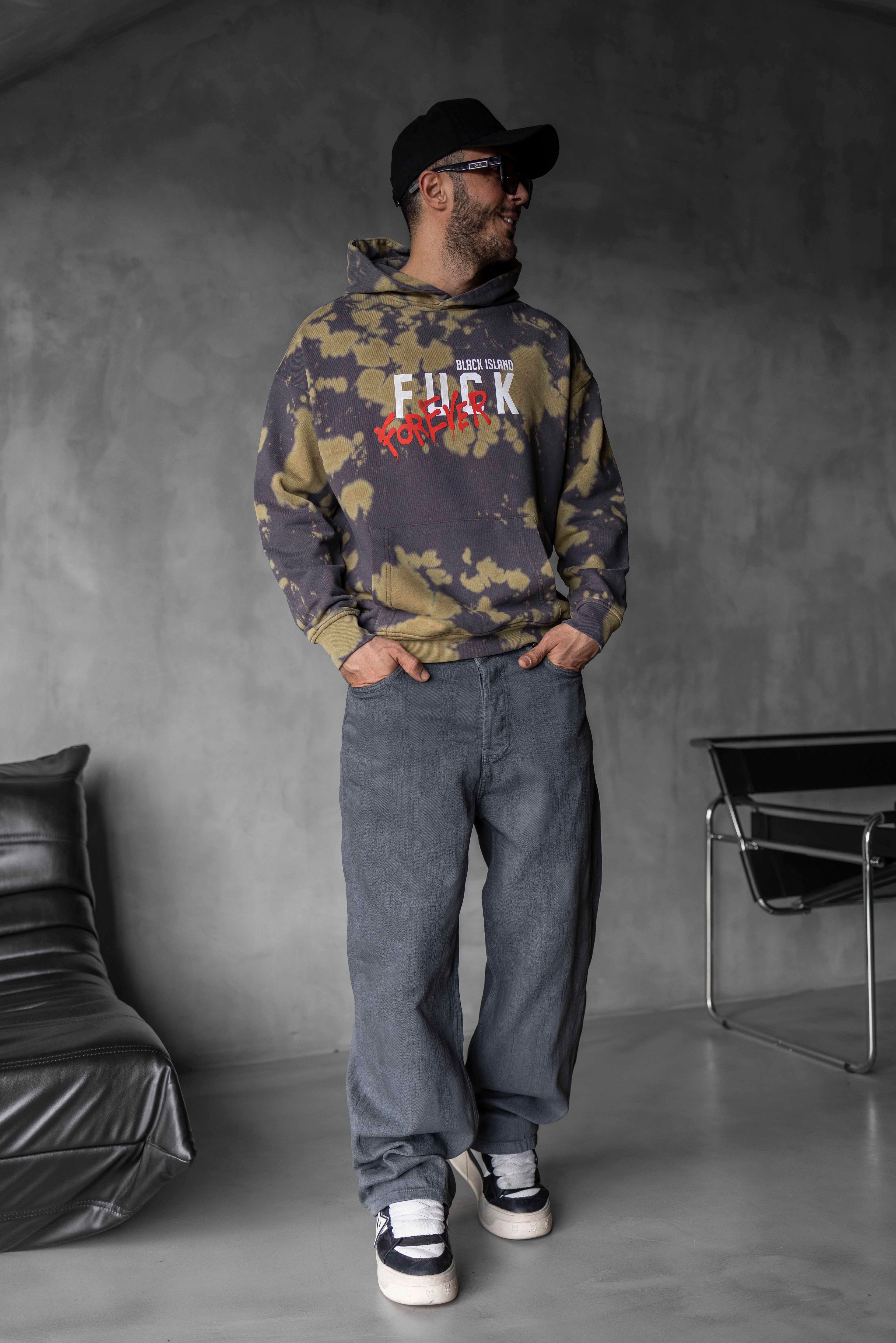 Batik Desen Fuck Forever Baskılı Oversize Sweatshirt