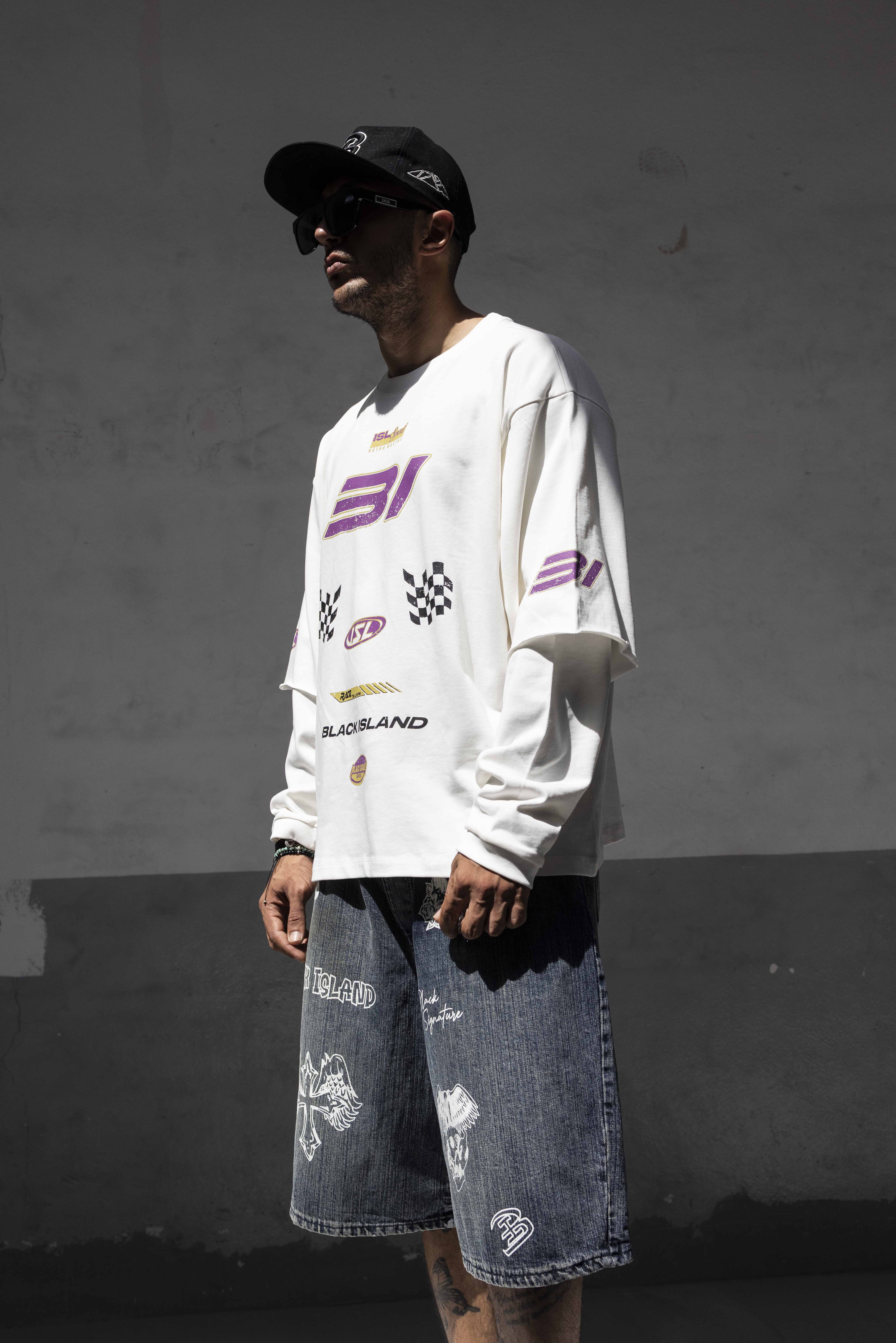 White Racing Print Oversized T-Shirt