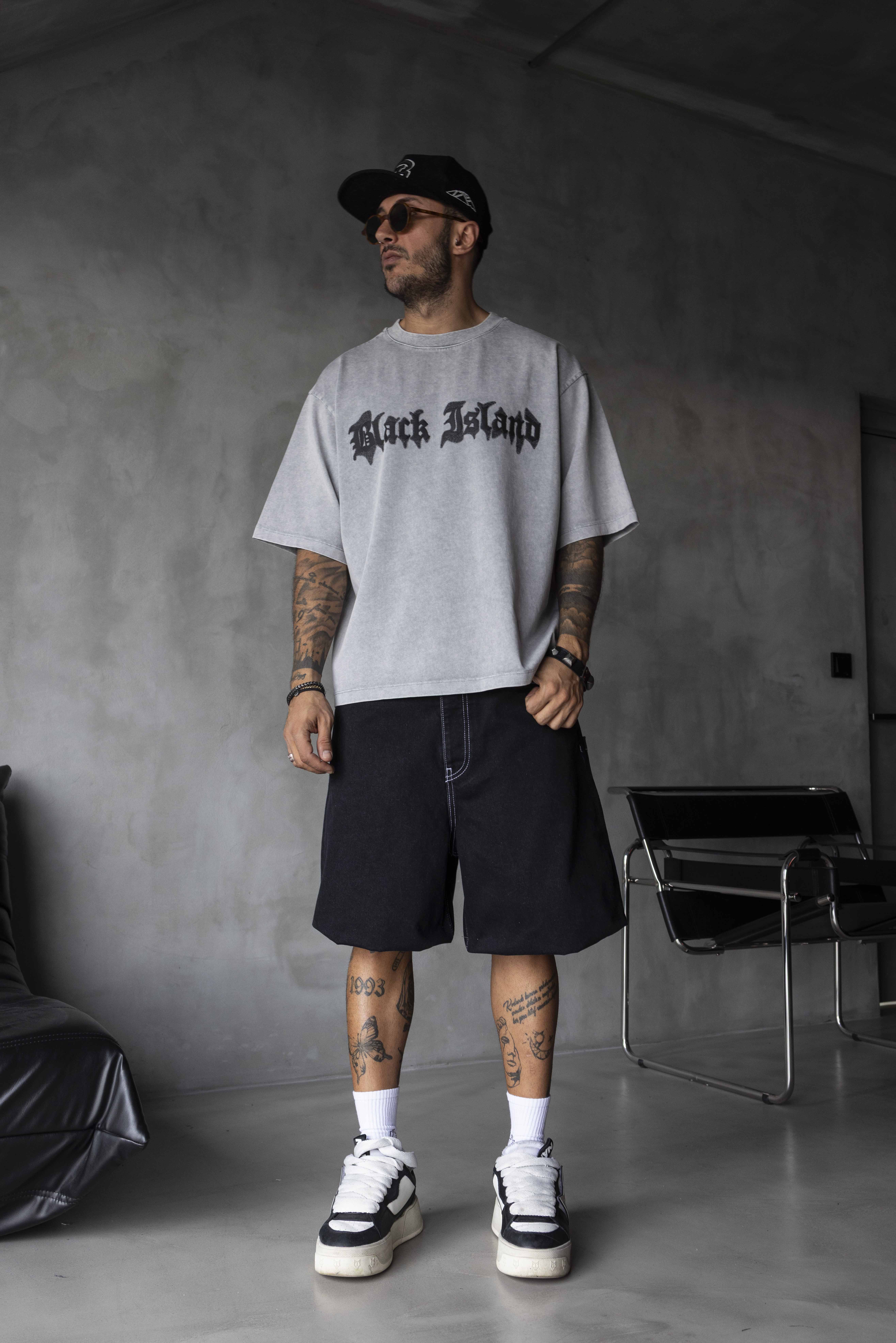 Black Island Gothic Logo Oversized T-Shirt