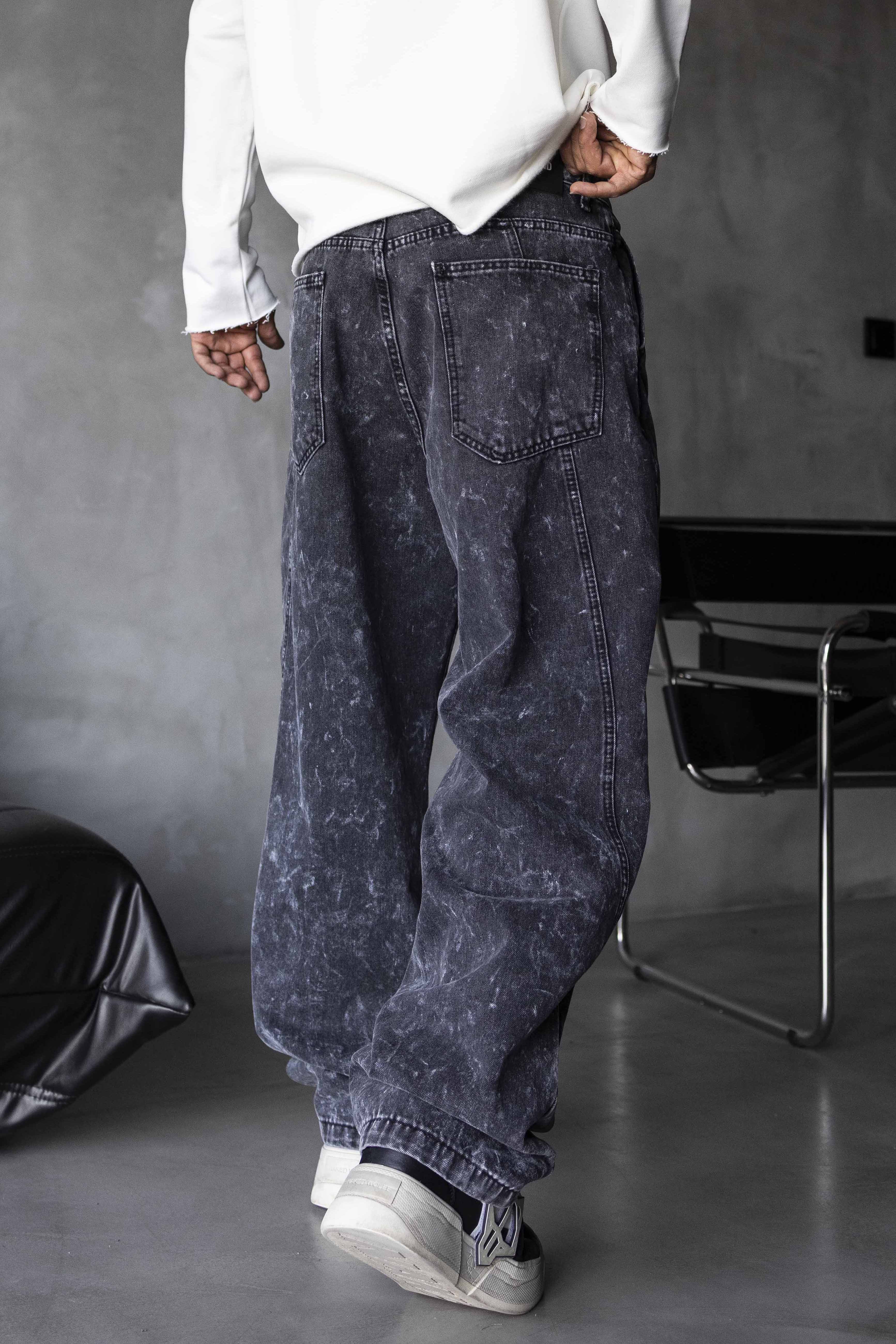 Washed Stitch Detail Denim Pants