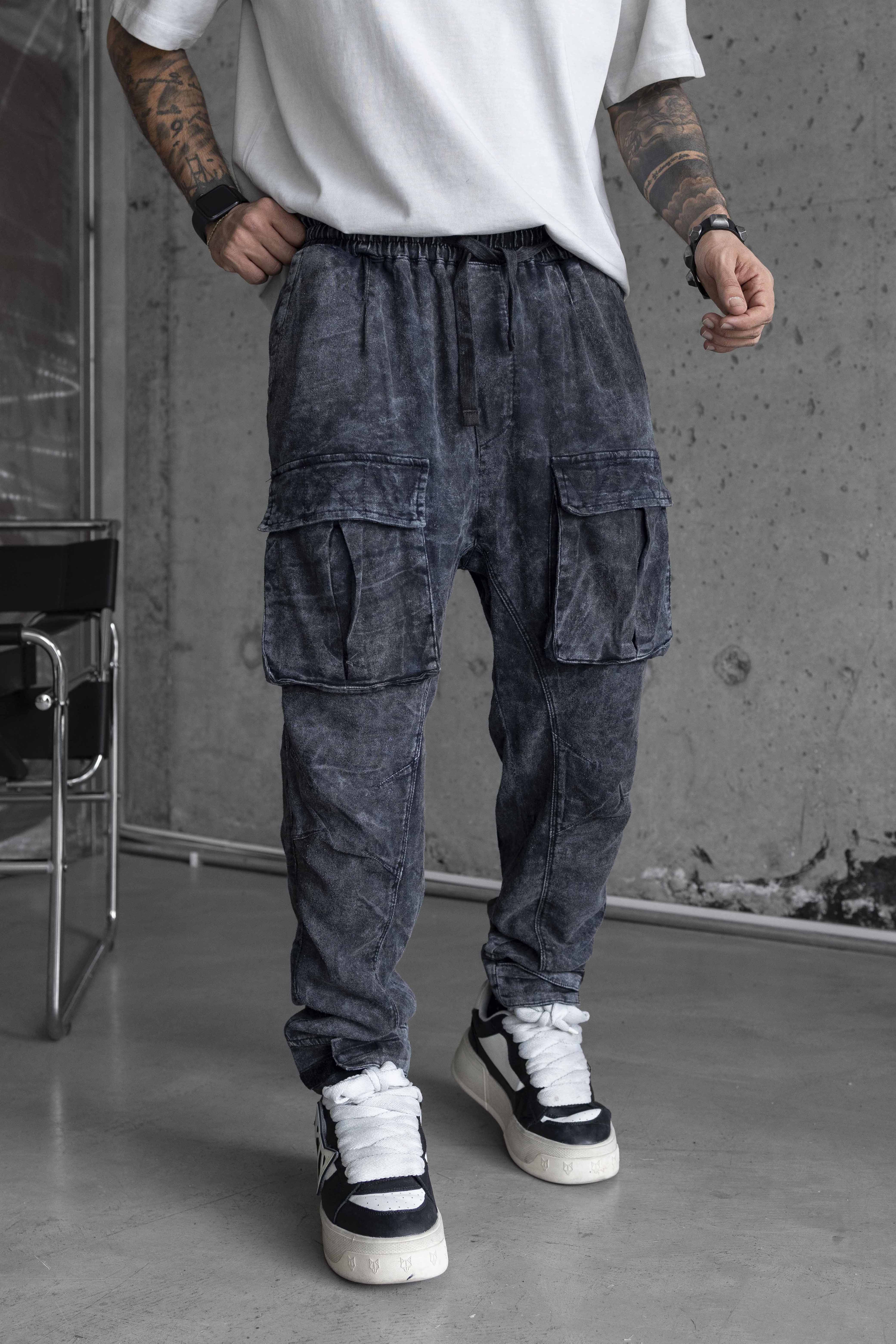 Washed Black Cargo Jogger Pants