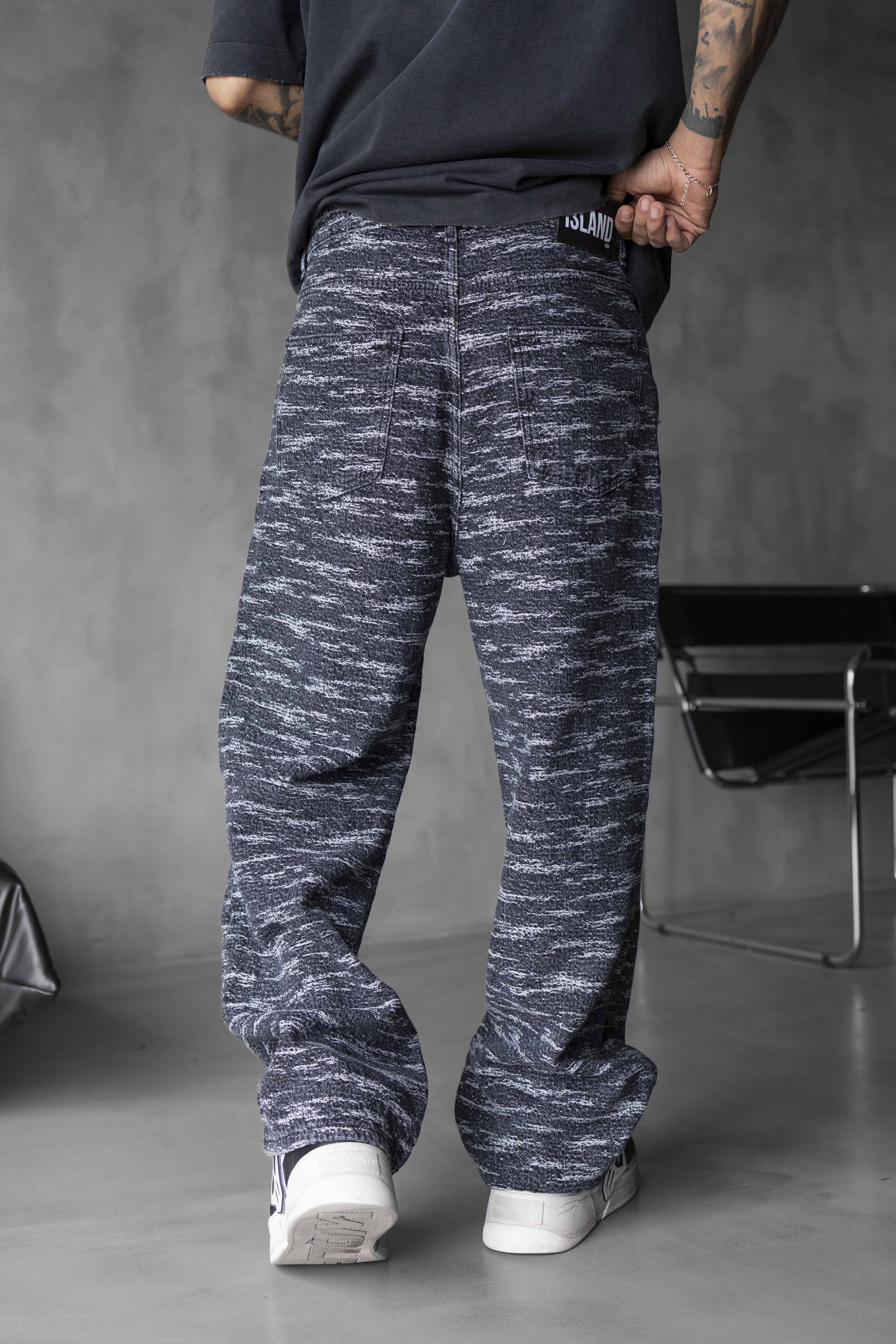 Wave Pattern Textured Denim Pants