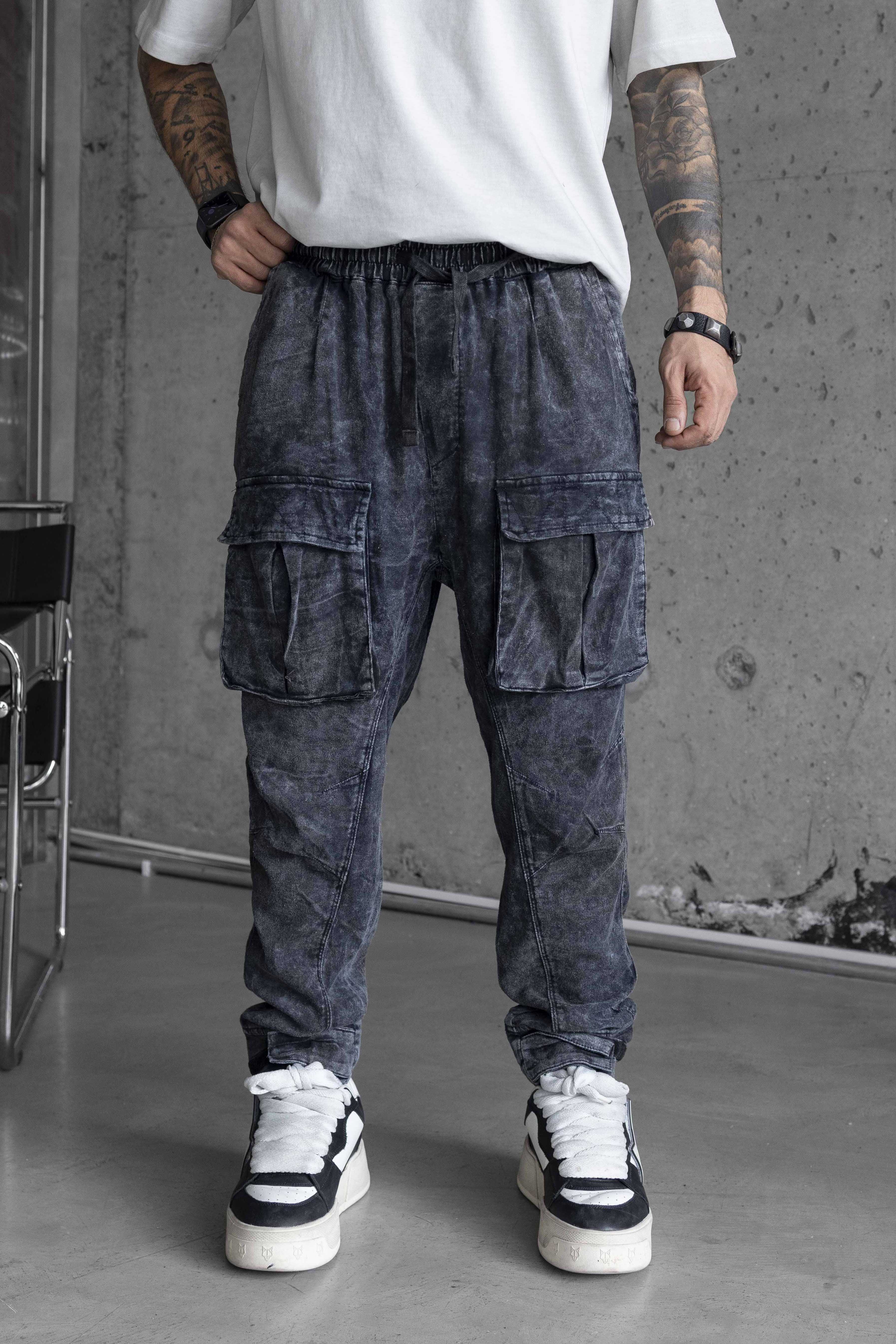 Washed Black Cargo Jogger Pants
