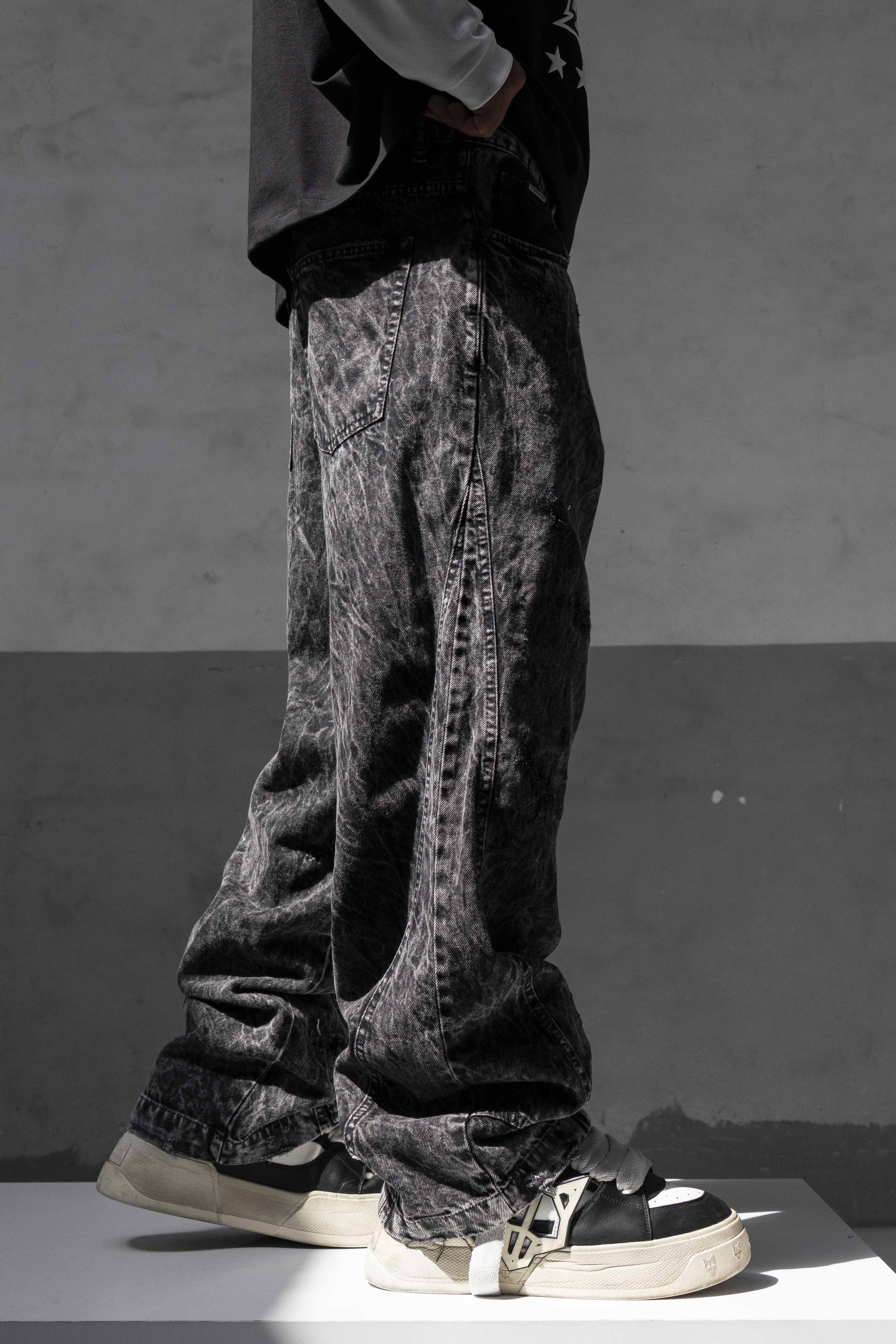 Black Acid Wash Baggy Denim Pants