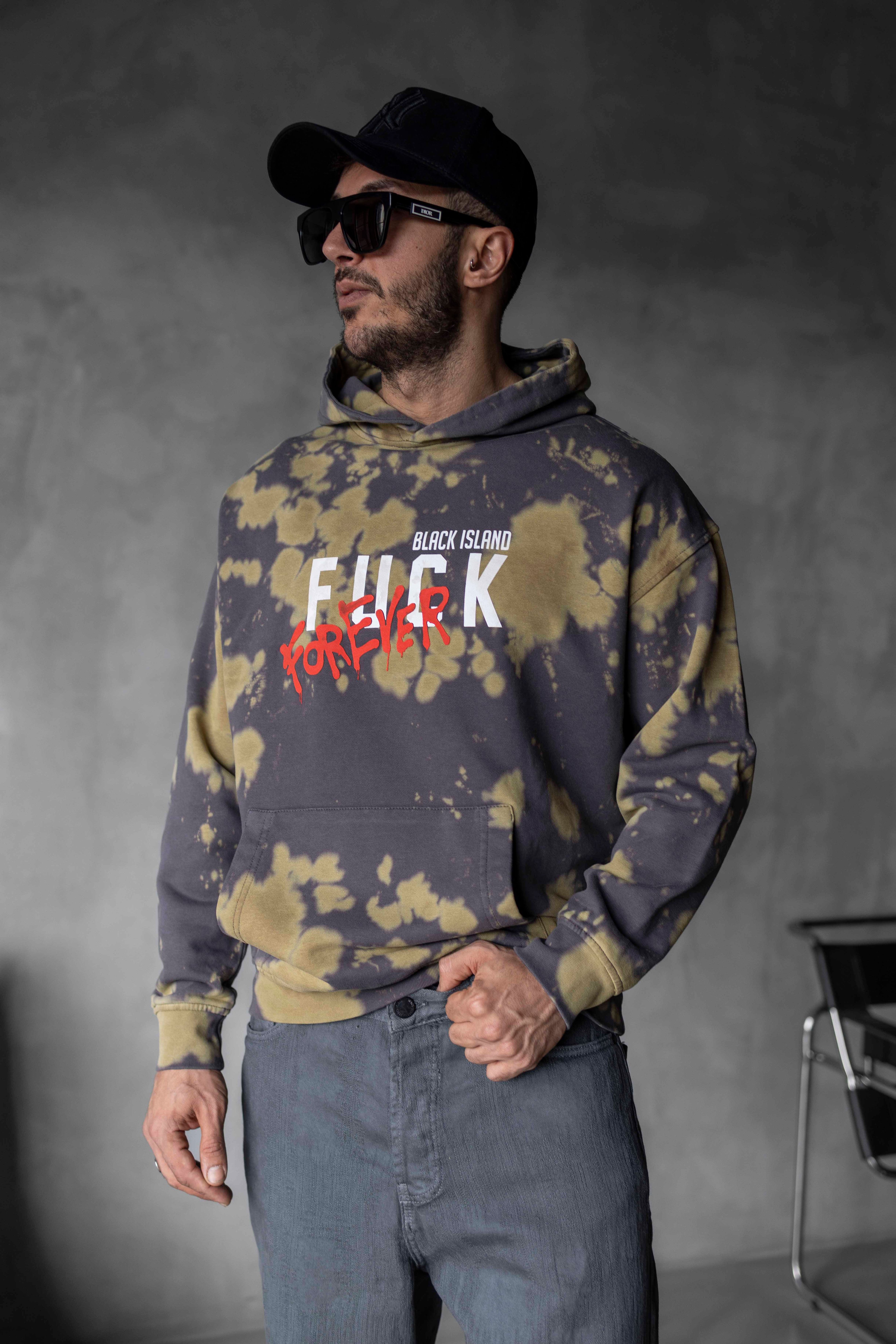 Batik Desen Fuck Forever Baskılı Oversize Sweatshirt