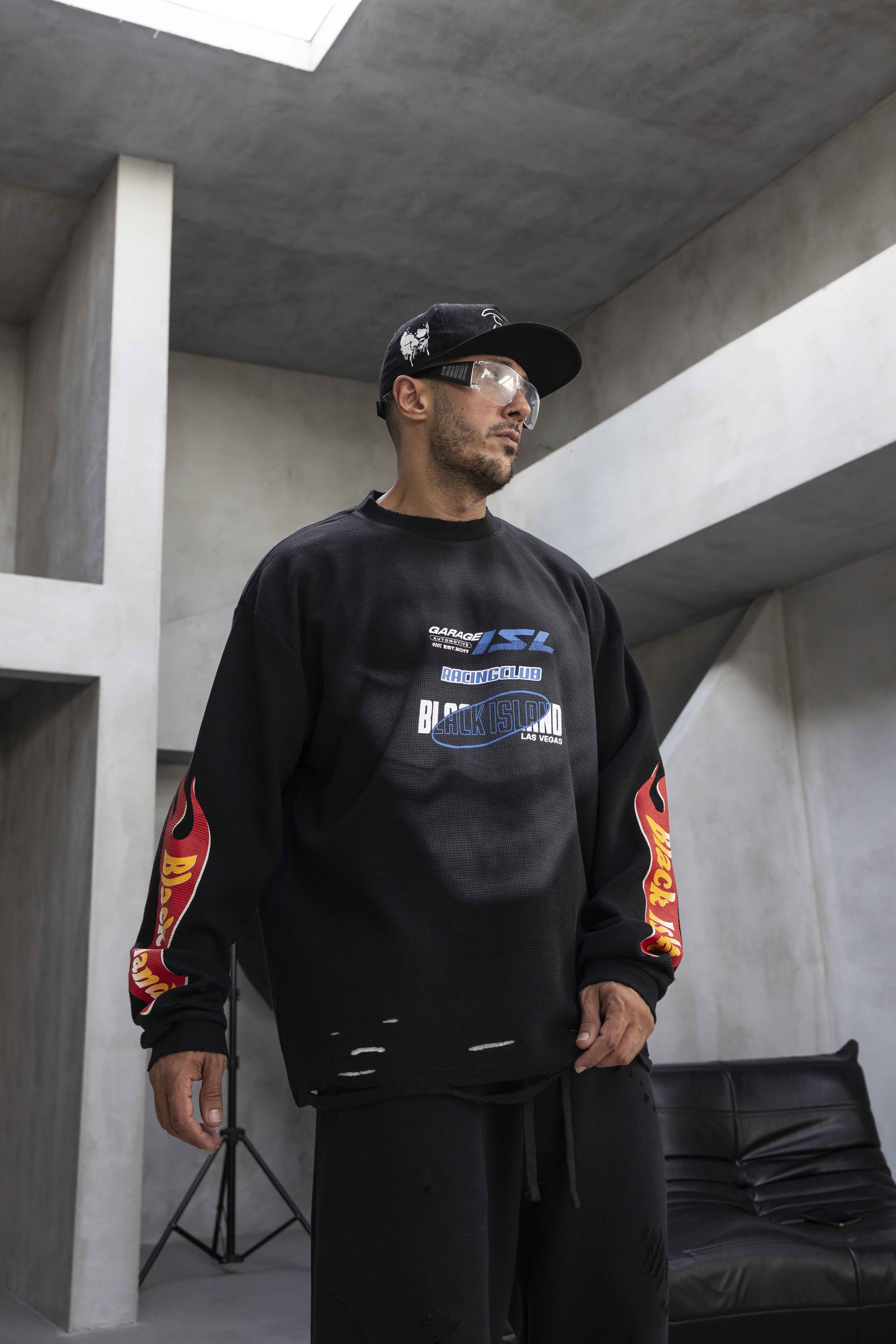 Black Island Oversized “Racing Club” Long Sleeve Sweatshirt