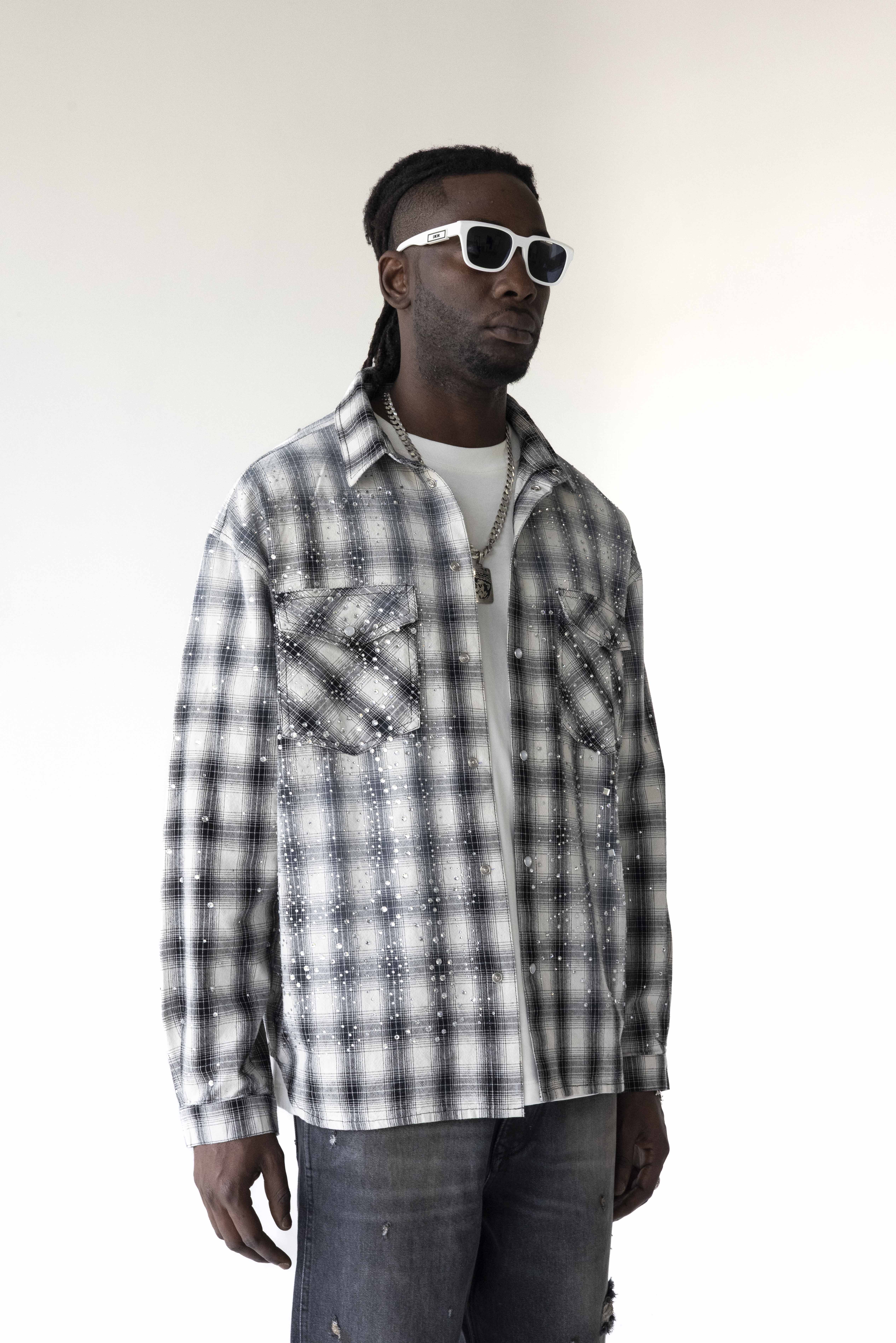 Grey Checkered Long-Sleeve Shirt