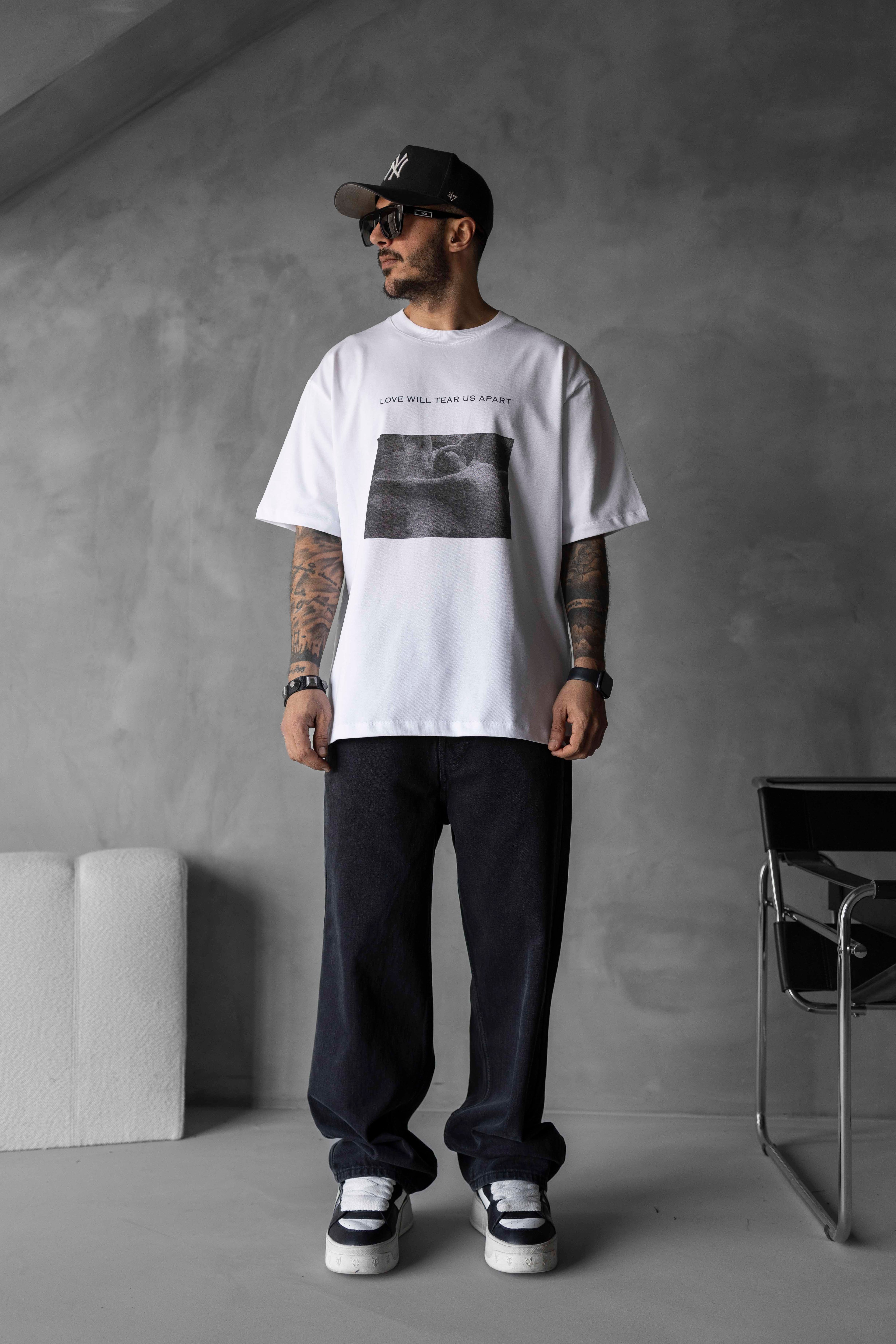 Baskılı Oversize Tişört - BEYAZ