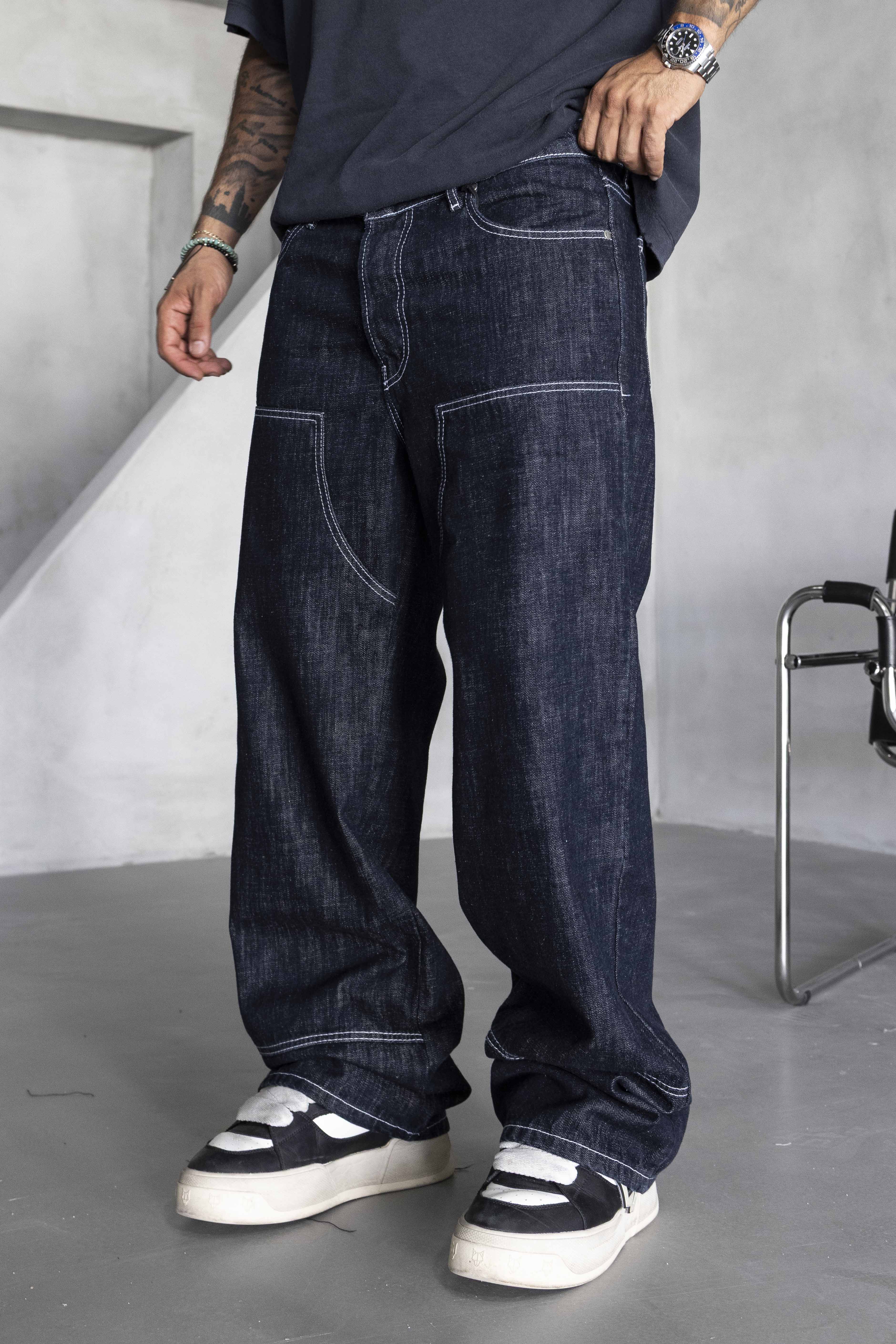 Dark Wash Stitch Detail Denim Pants