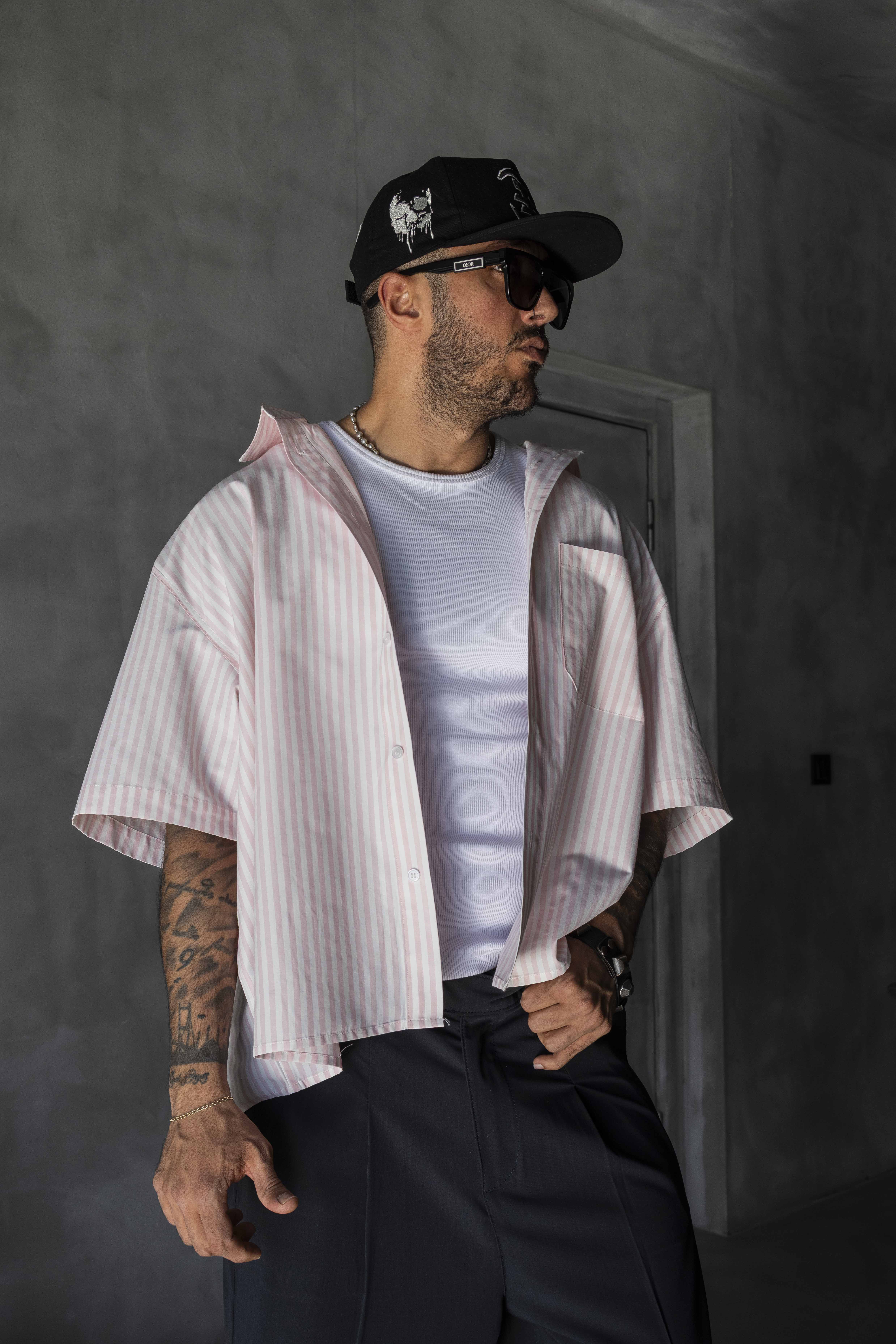 Oversized Striped Short-Sleeve Shirt