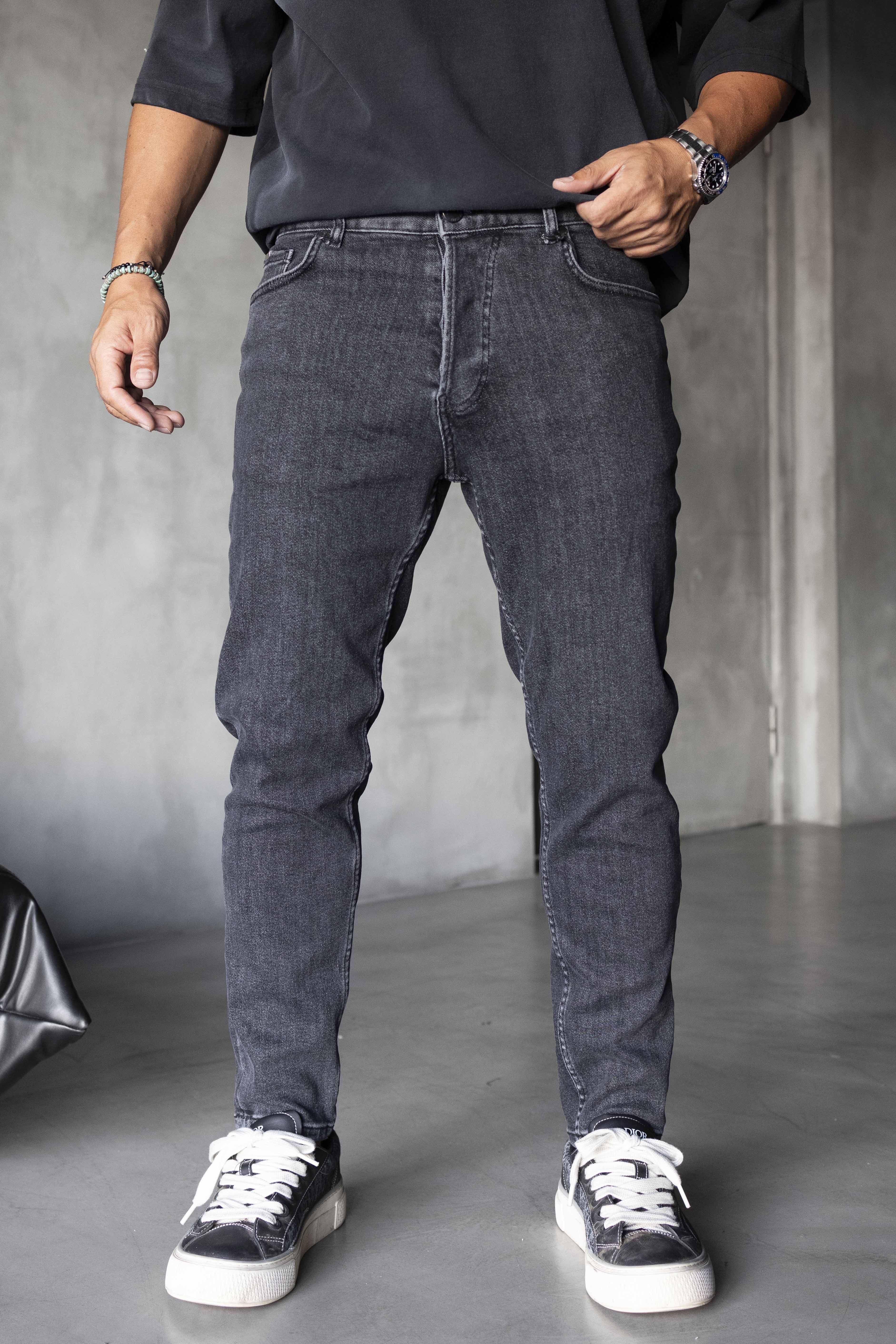 Stone Washed Charcoal Cargo Denim Jeans