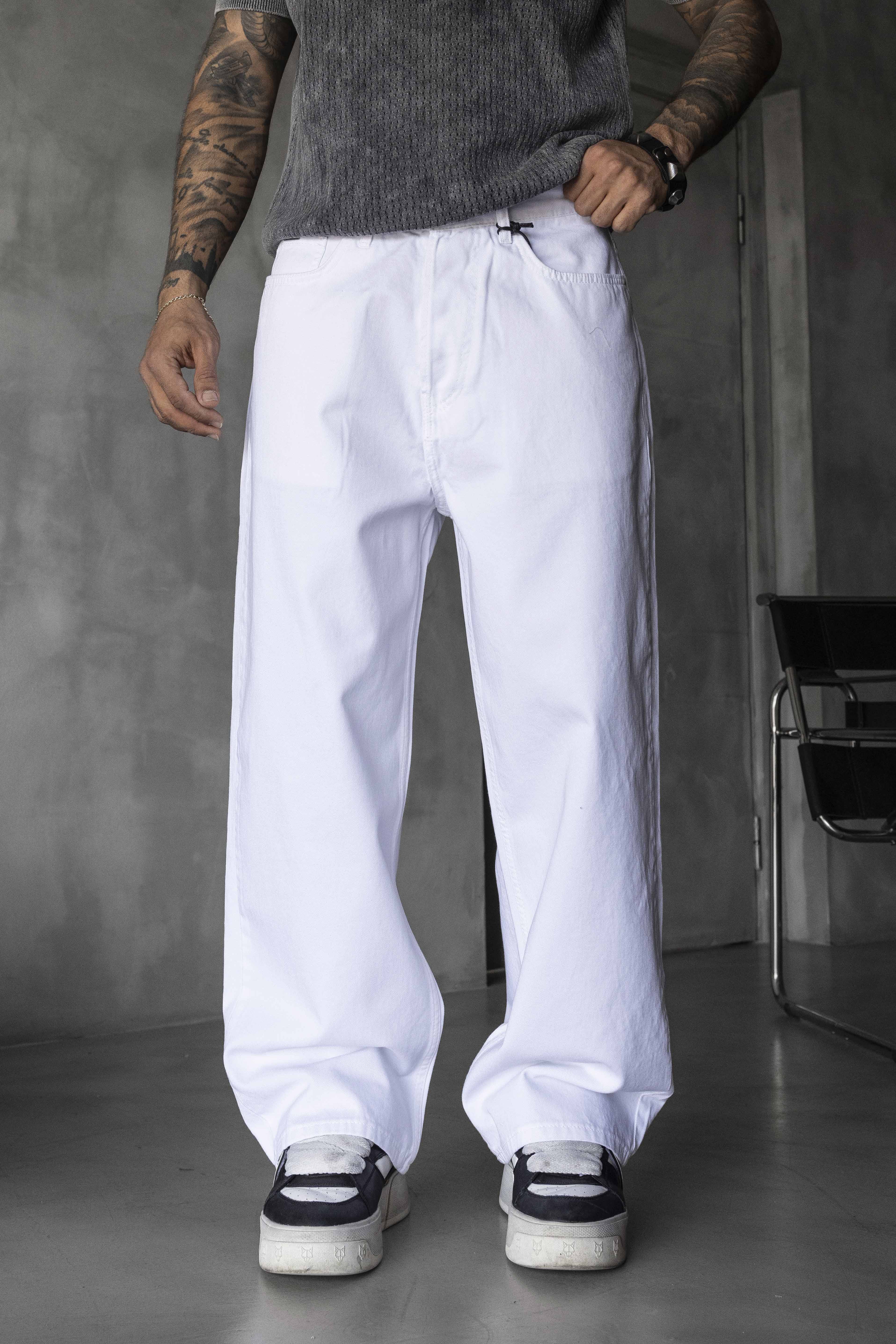 White Wide Leg Denim Pants