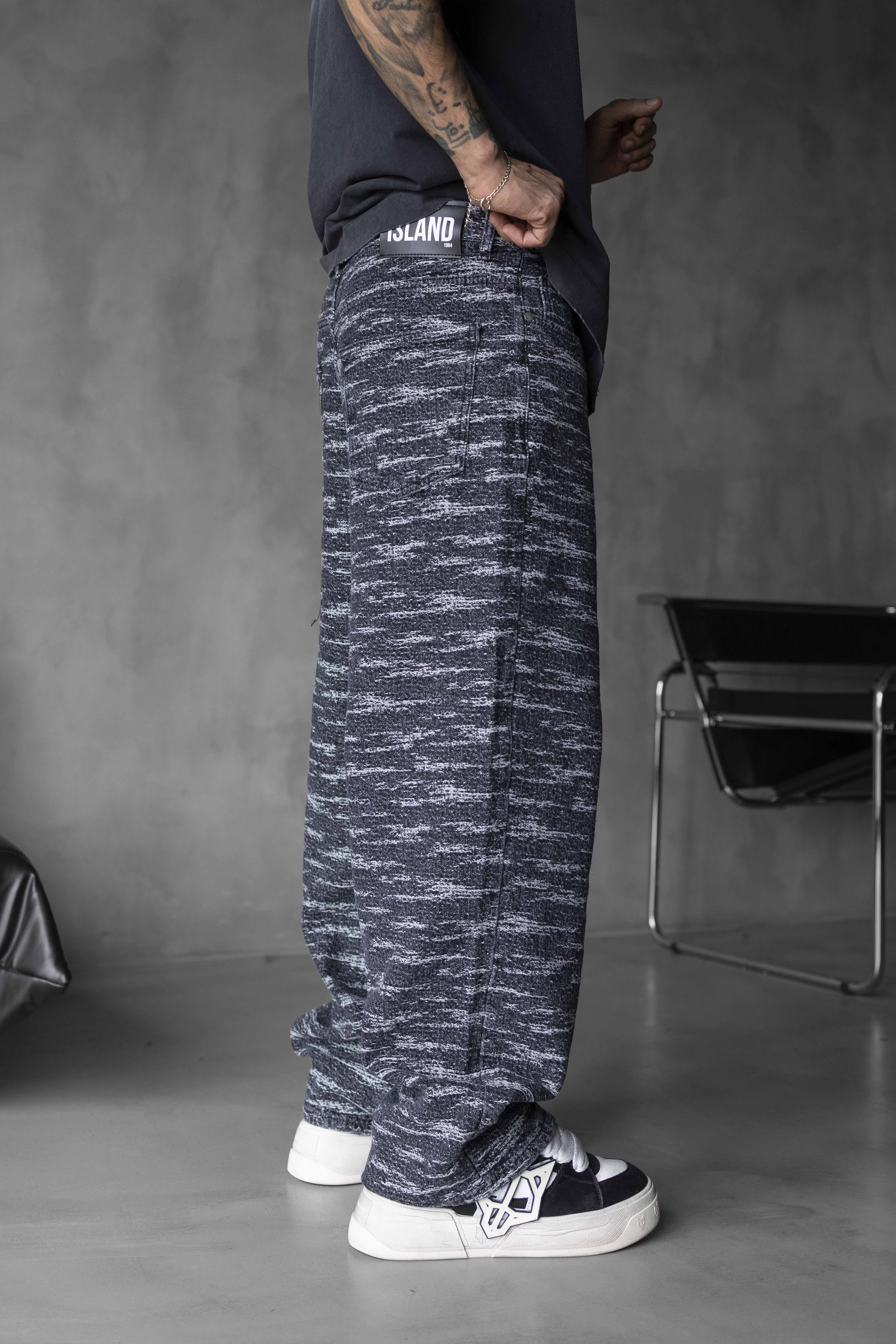 Wave Pattern Textured Denim Pants