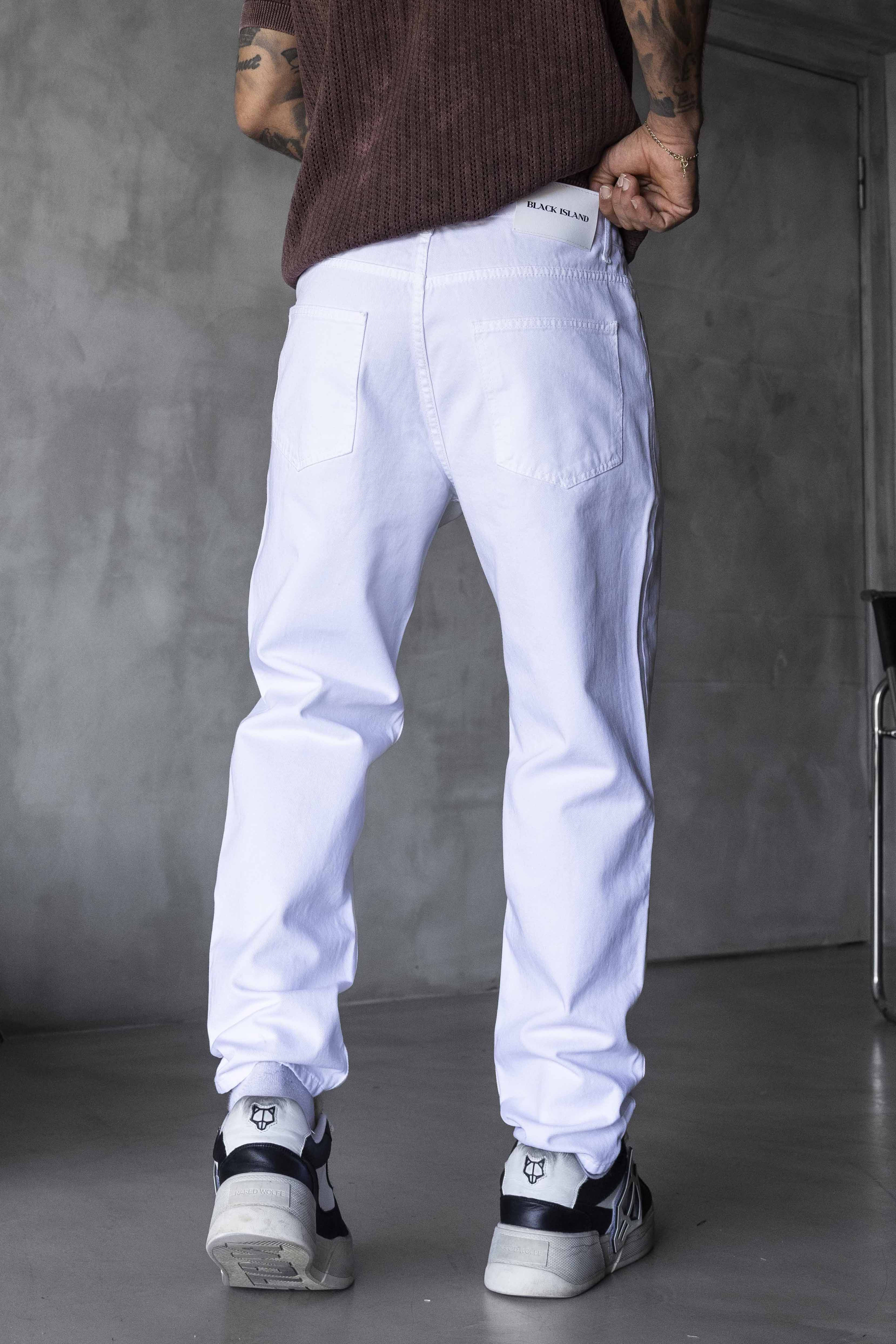 White Straight Fit Denim Pants