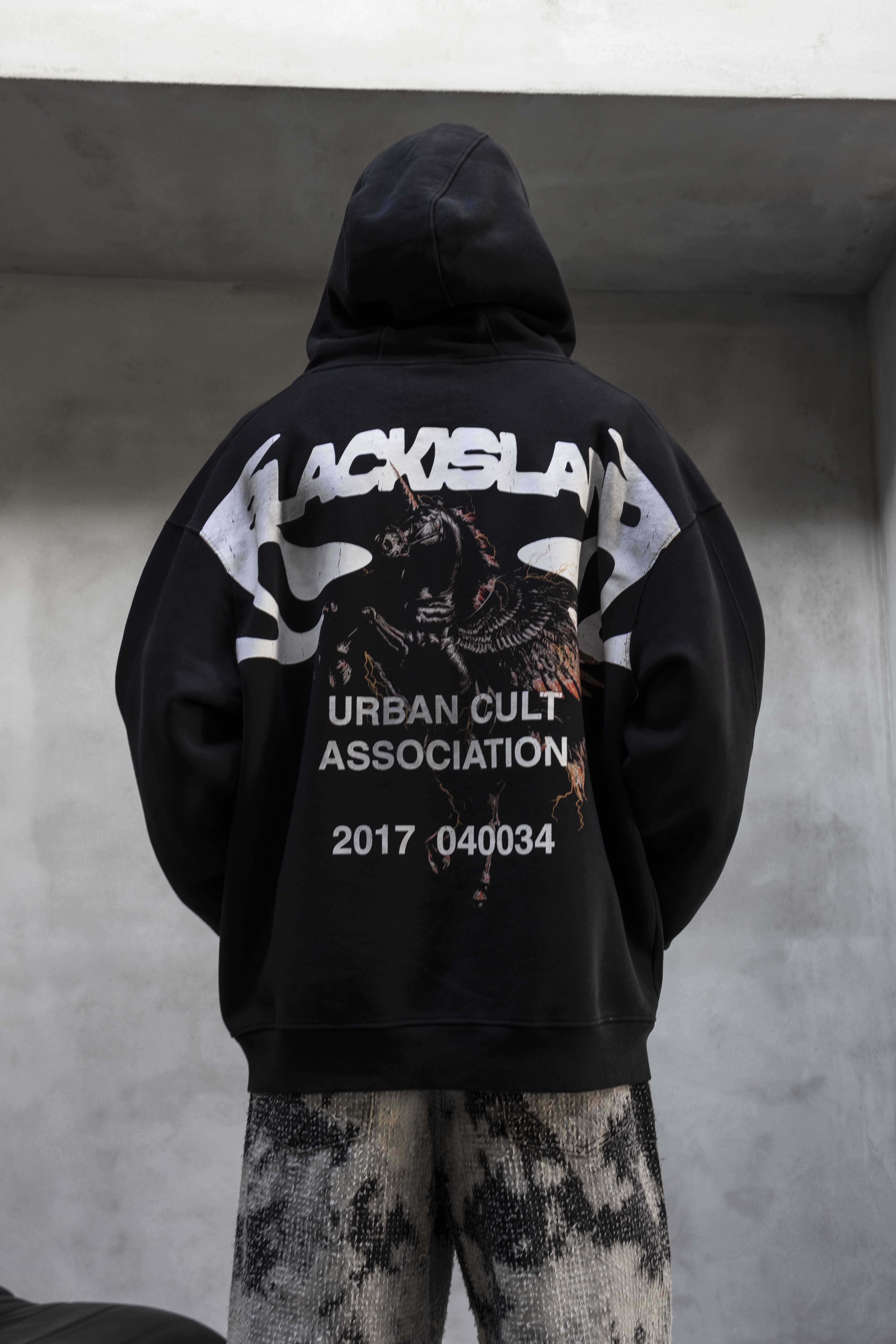 Black Island Oversized Urban Cult Pegasus Zip Hoodie