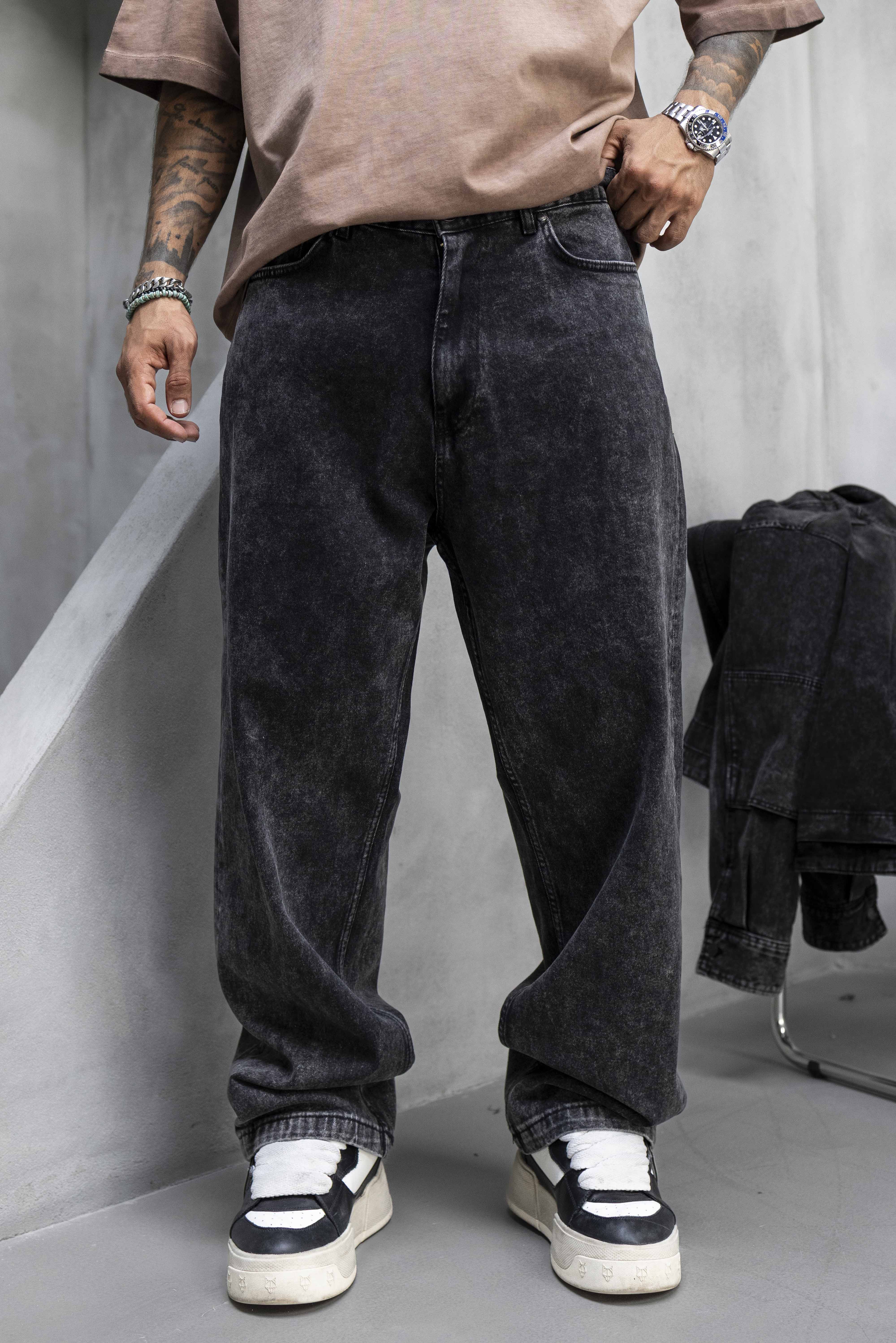 Washed Black Wide Fit Denim Jeans