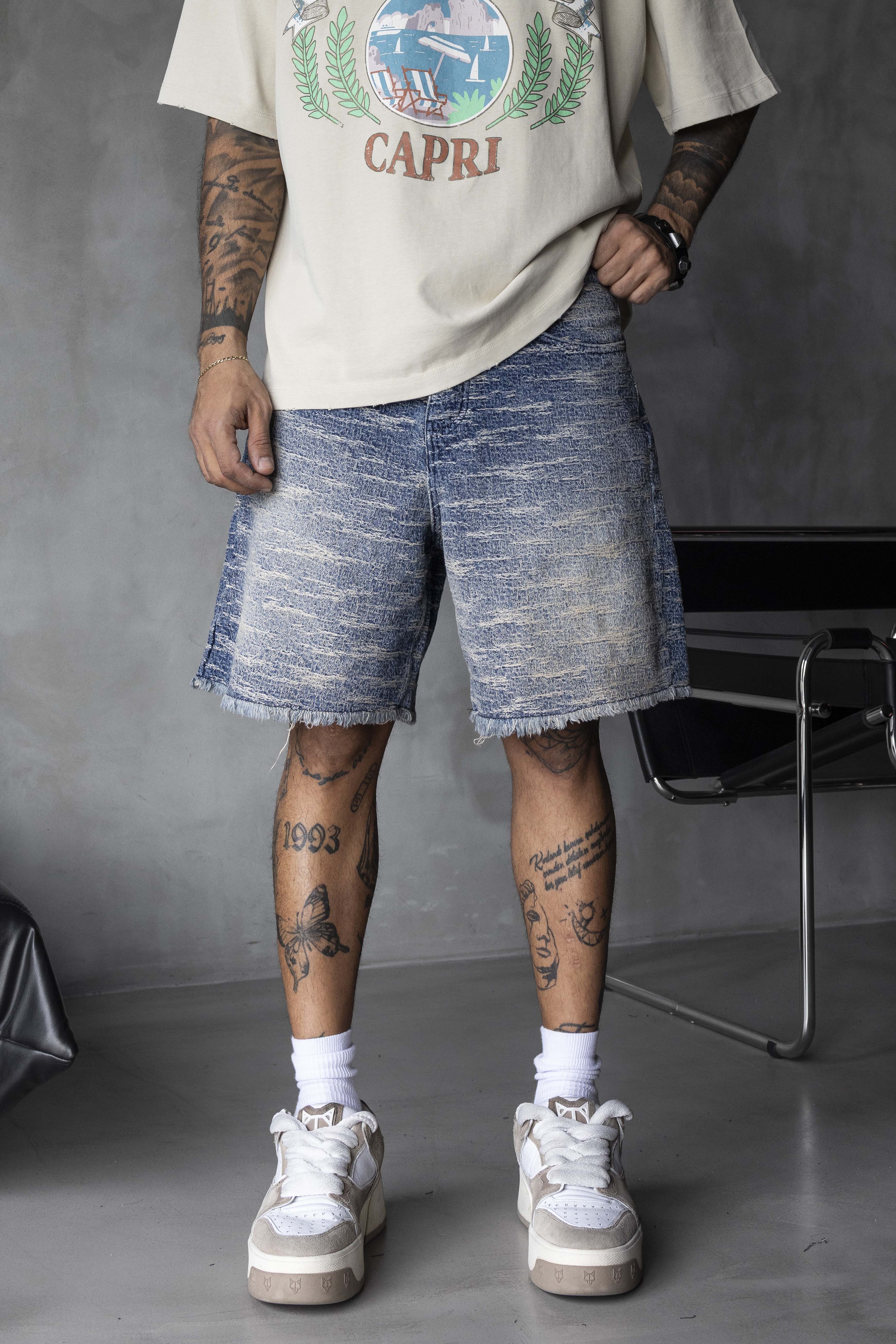 Washed Blue Denim Shorts